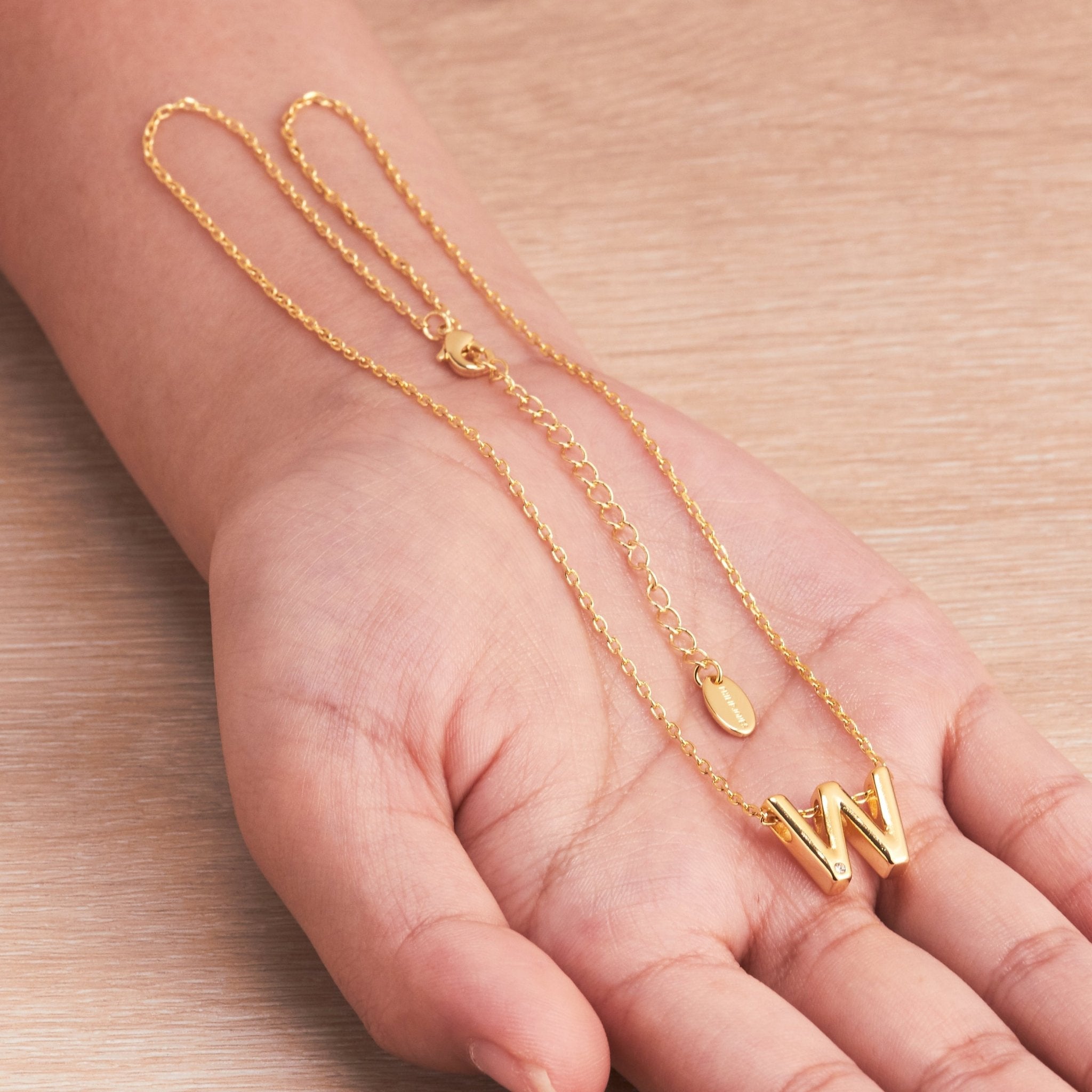 18k Gold Plated Initial Necklace Letter W Created with Zircondia® Crystals