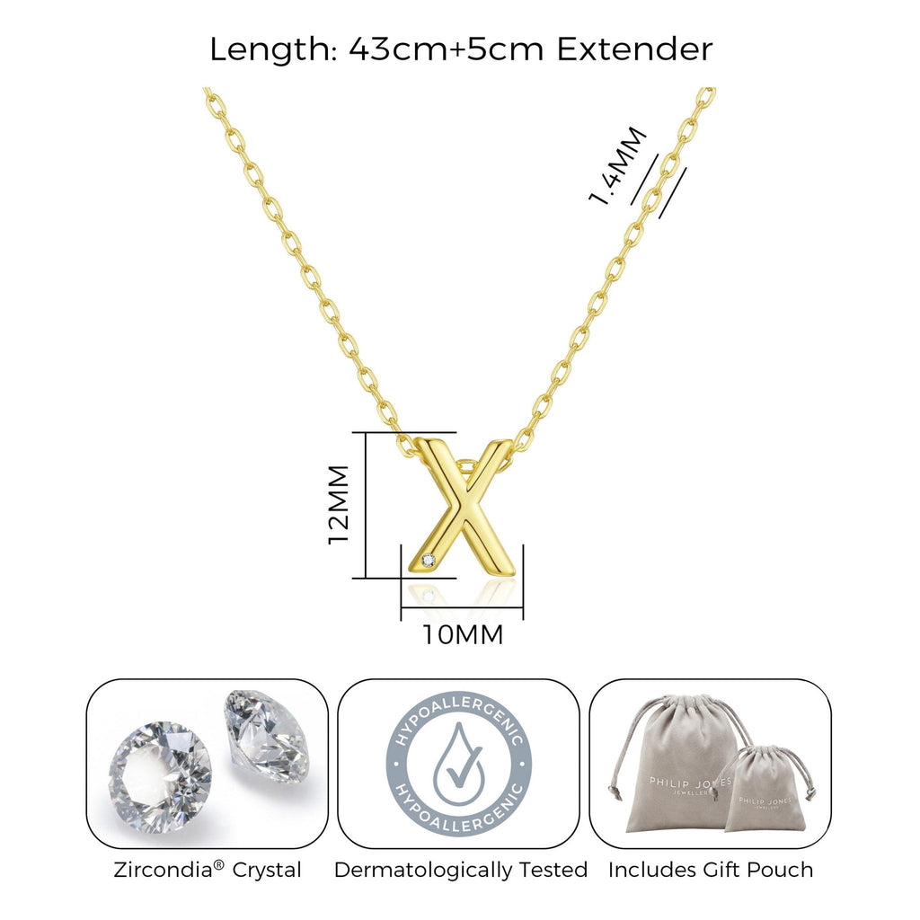 18k Gold Plated Initial Necklace Letter X Created with Zircondia® Crystals