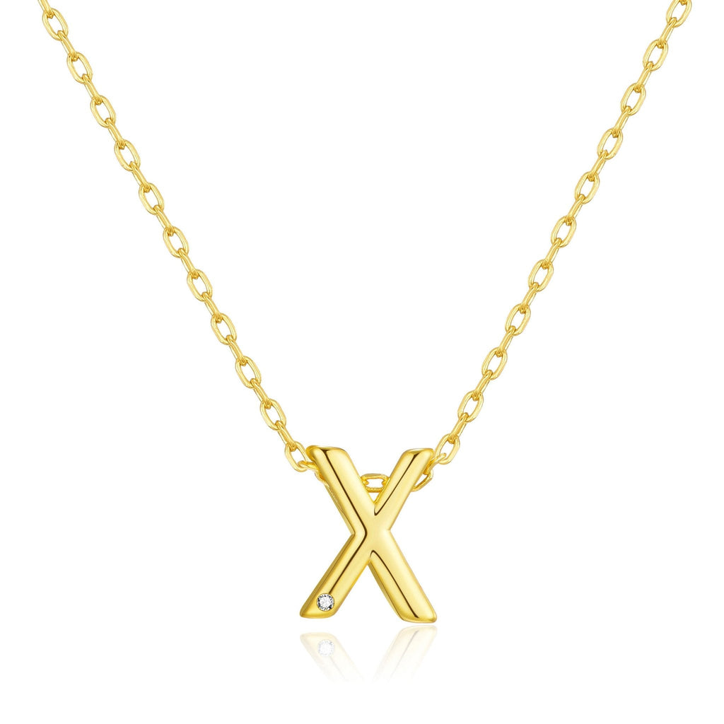 18k Gold Plated Initial Necklace Letter X Created with Zircondia® Crystals