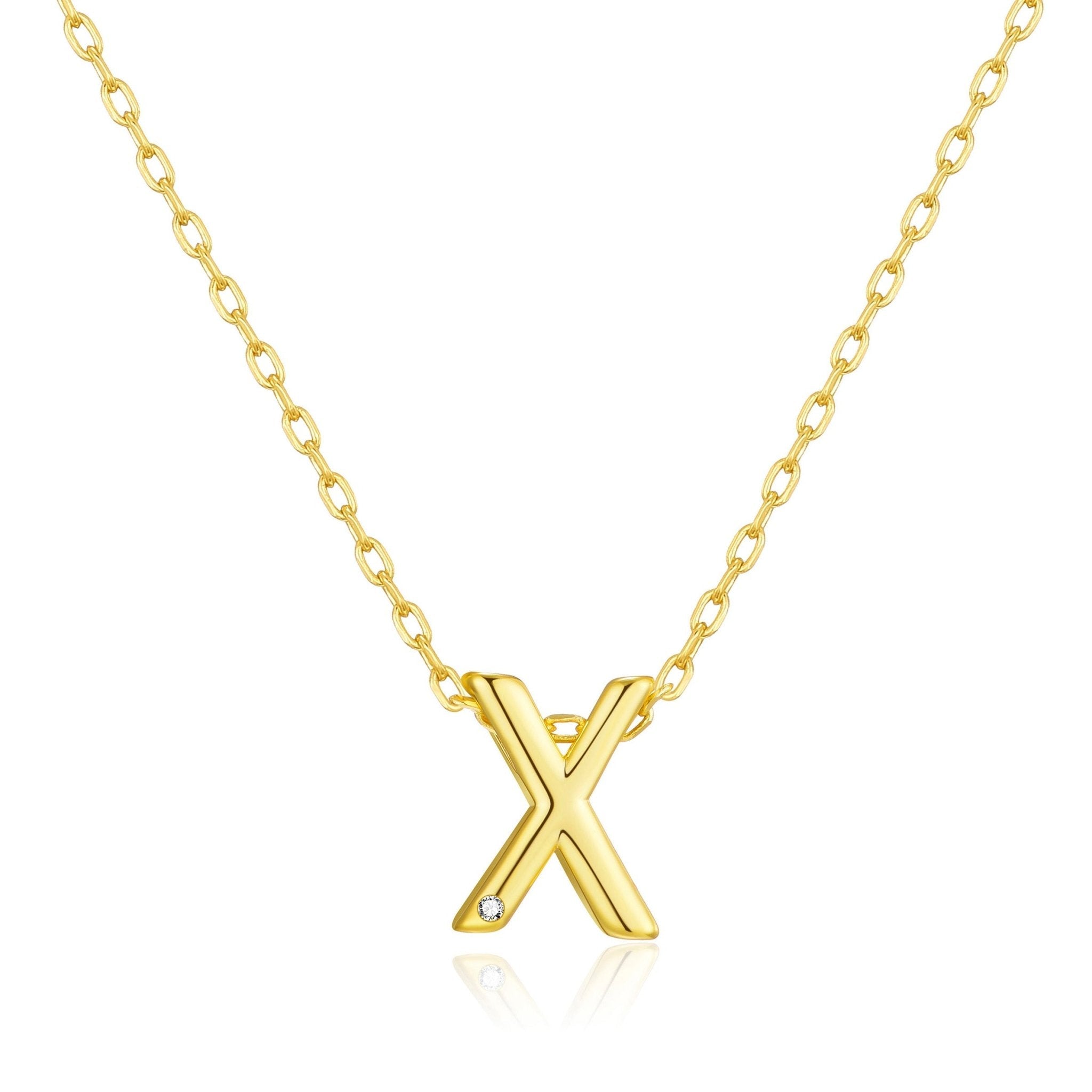 18k Gold Plated Initial Necklace Letter X Created with Zircondia® Crystals