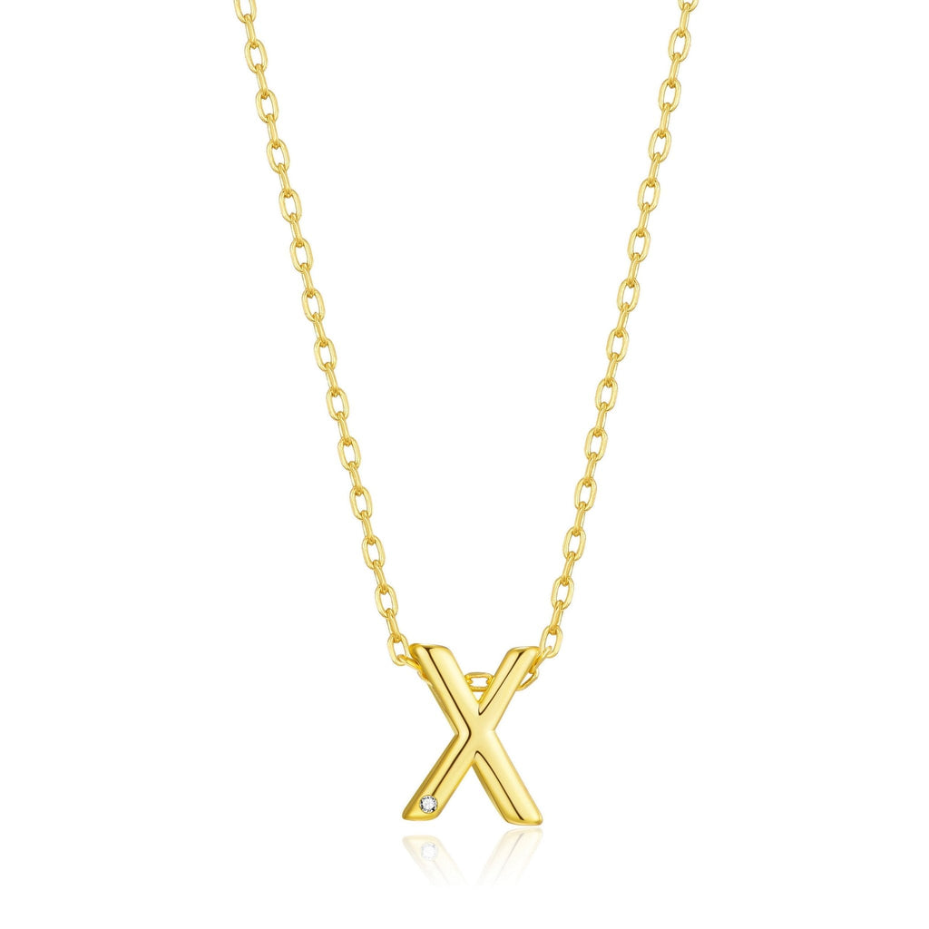 18k Gold Plated Initial Necklace Letter X Created with Zircondia® Crystals