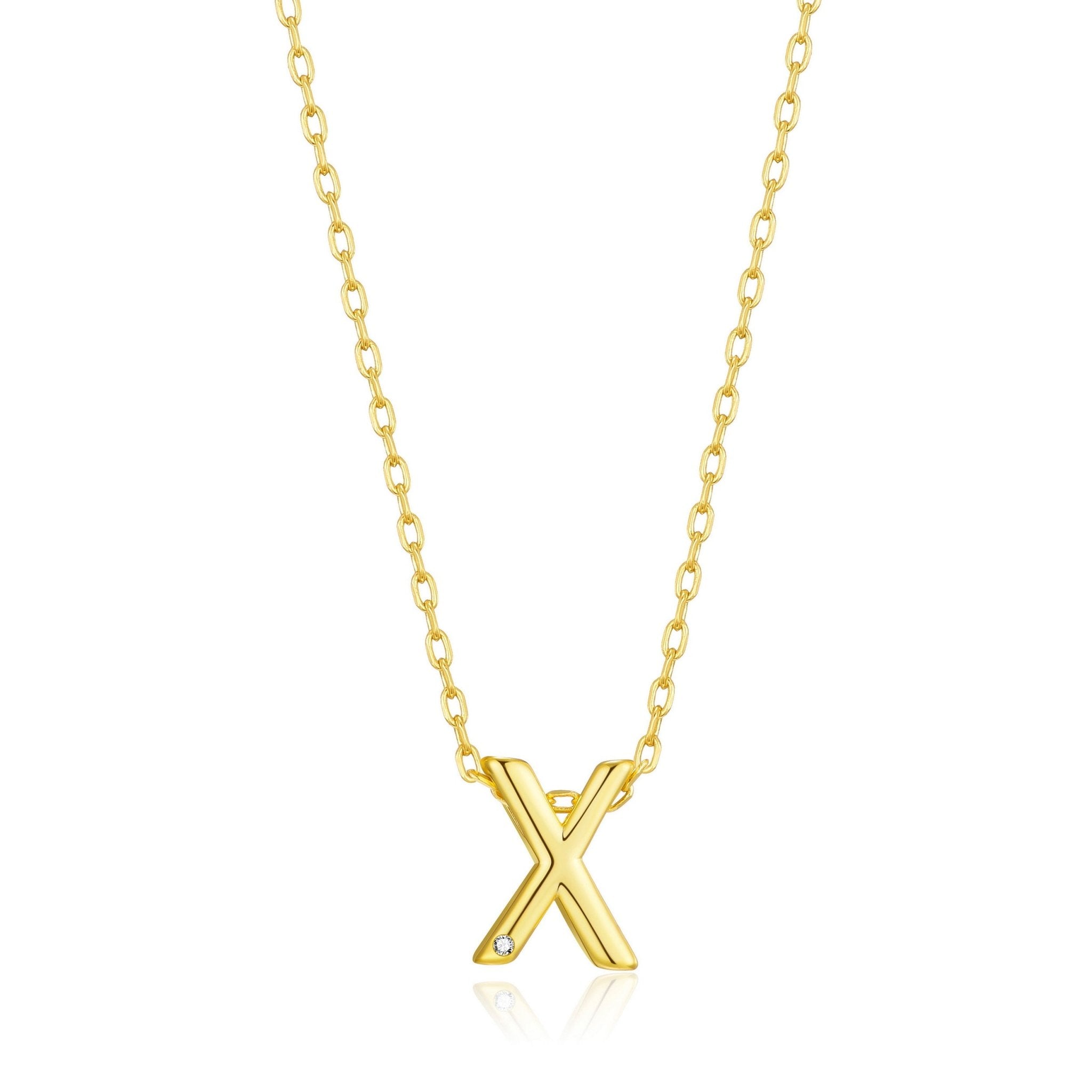 18k Gold Plated Initial Necklace Letter X Created with Zircondia® Crystals