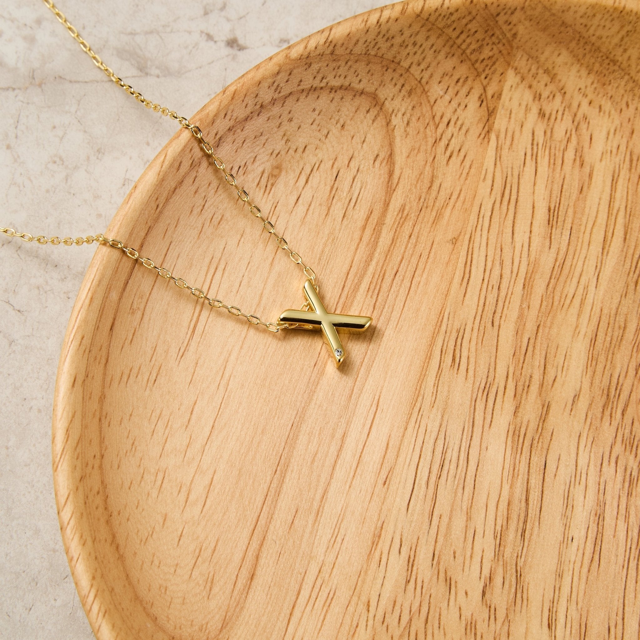 18k Gold Plated Initial Necklace Letter X Created with Zircondia® Crystals