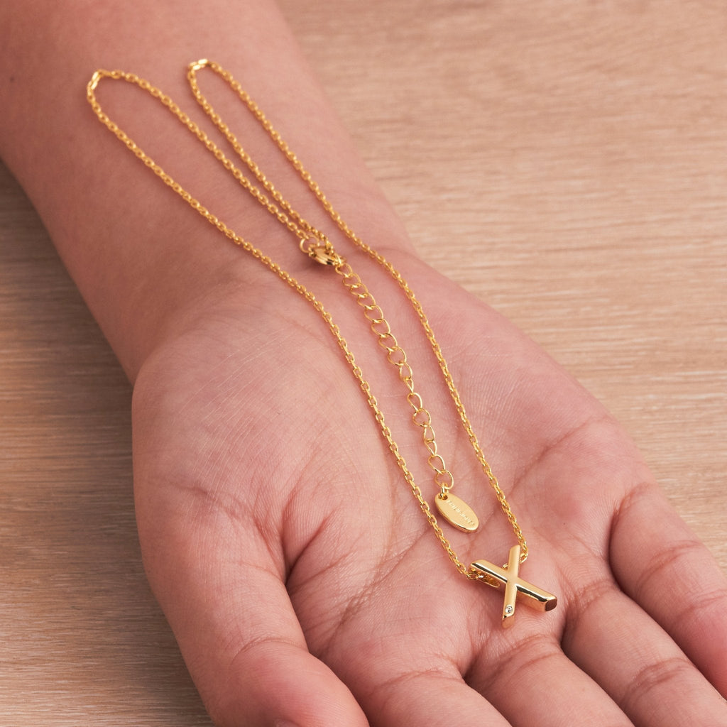 18k Gold Plated Initial Necklace Letter X Created with Zircondia® Crystals