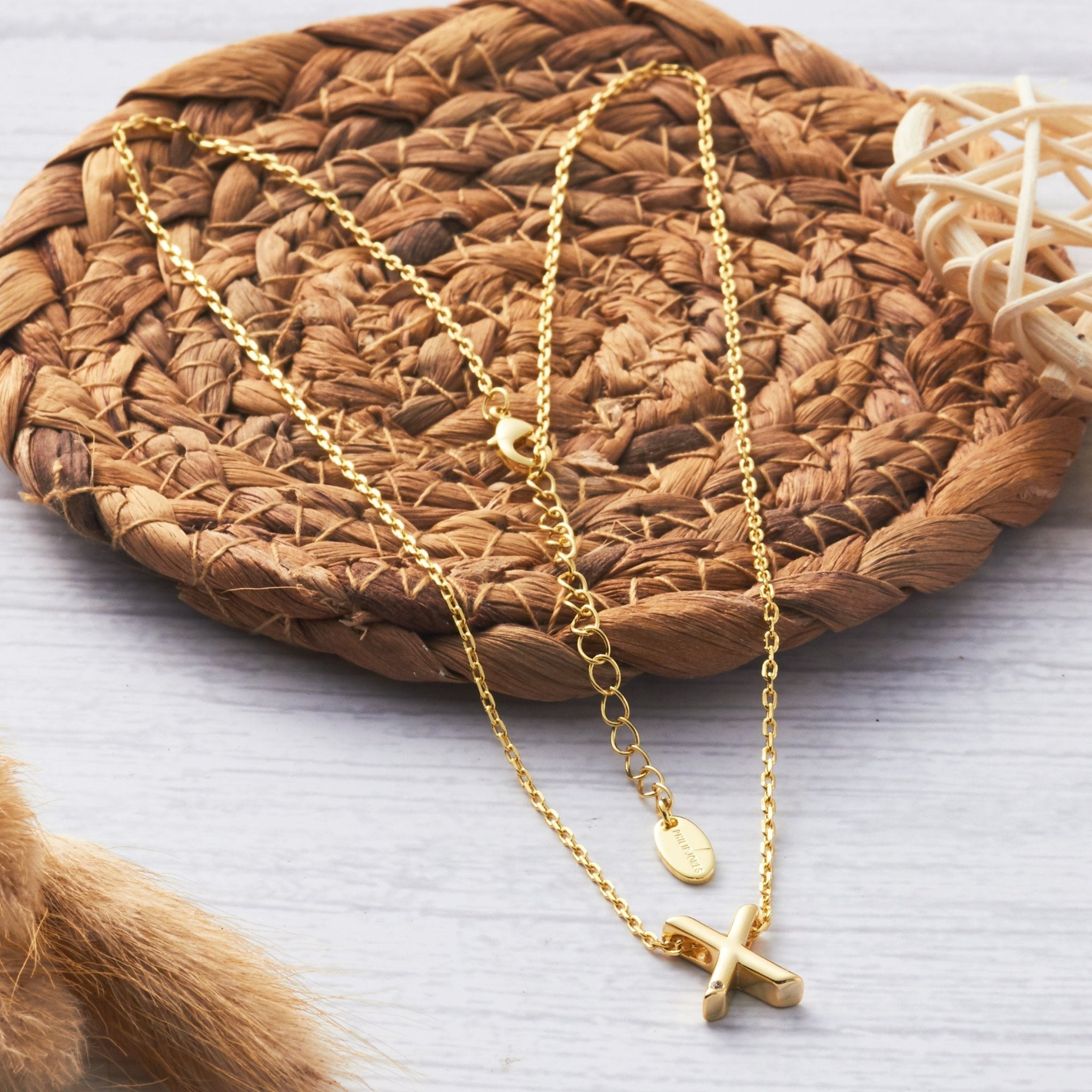 18k Gold Plated Initial Necklace Letter X Created with Zircondia® Crystals