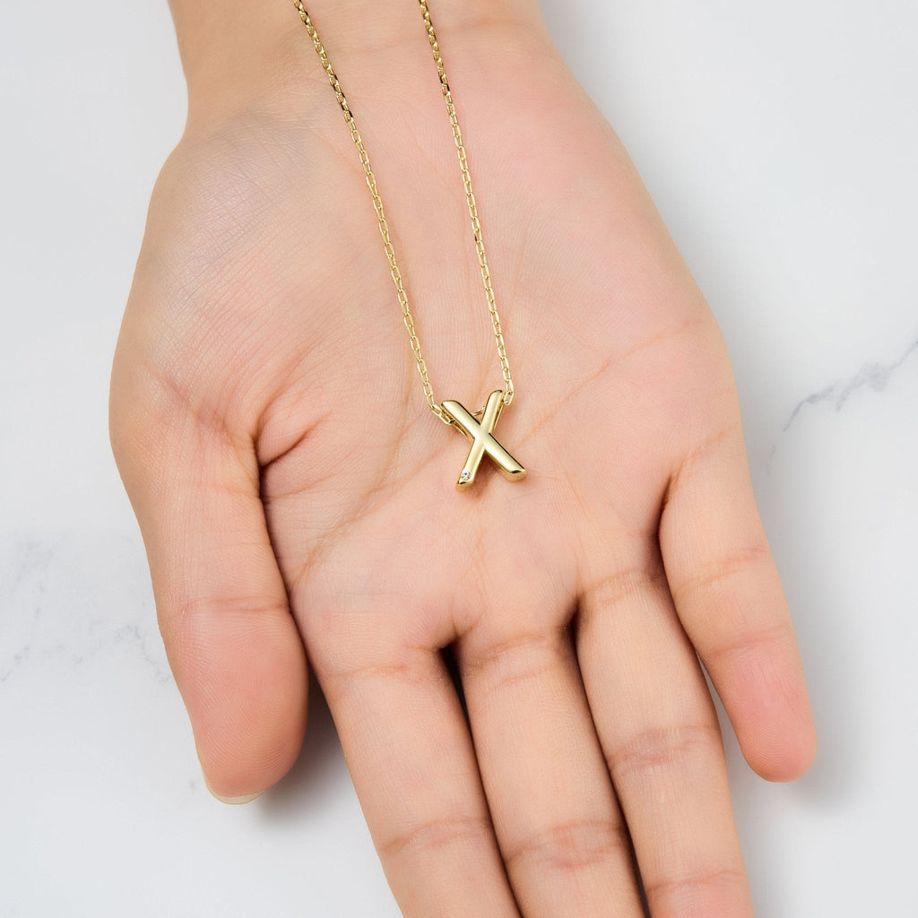 18k Gold Plated Initial Necklace Letter X Created with Zircondia® Crystals