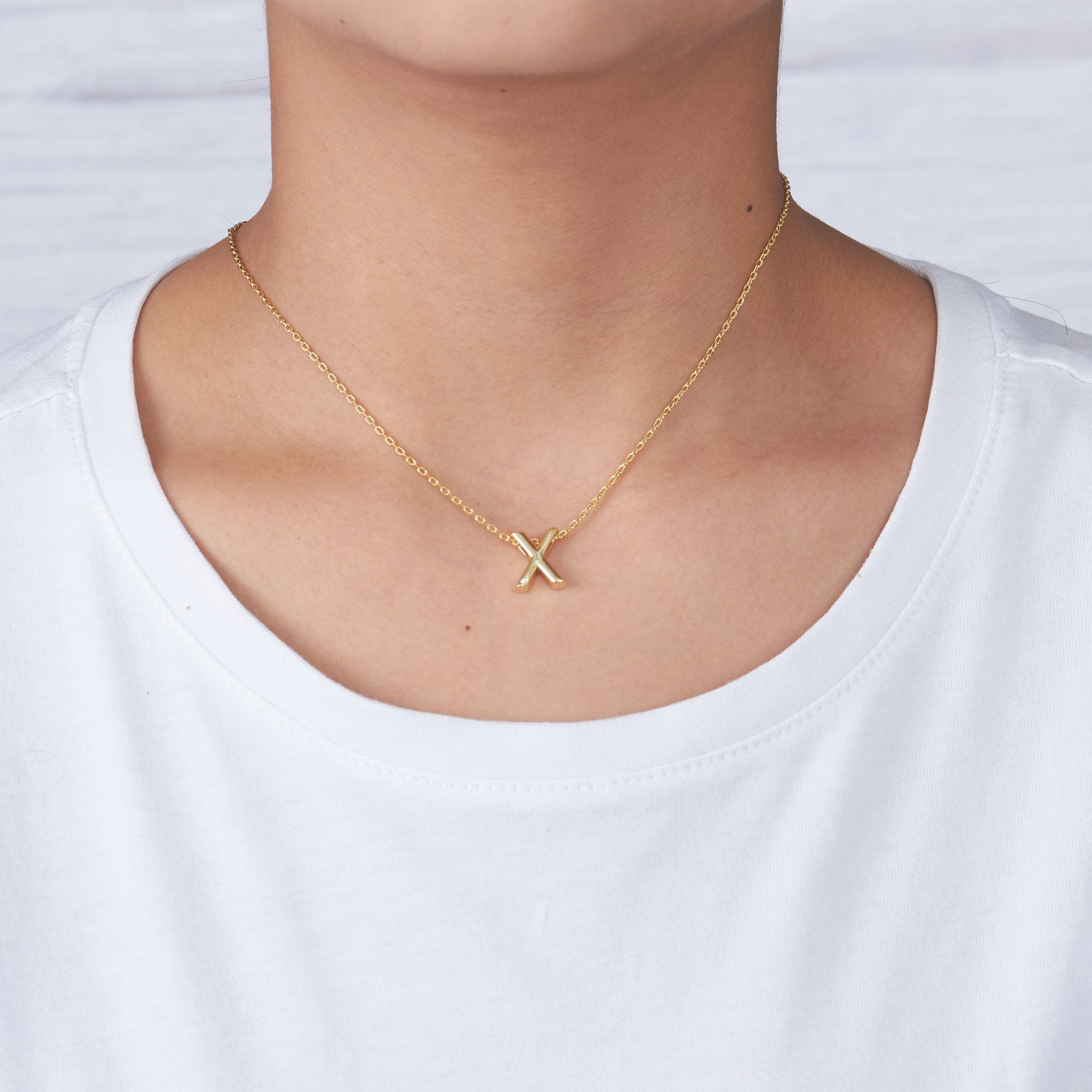 18k Gold Plated Initial Necklace Letter X Created with Zircondia® Crystals
