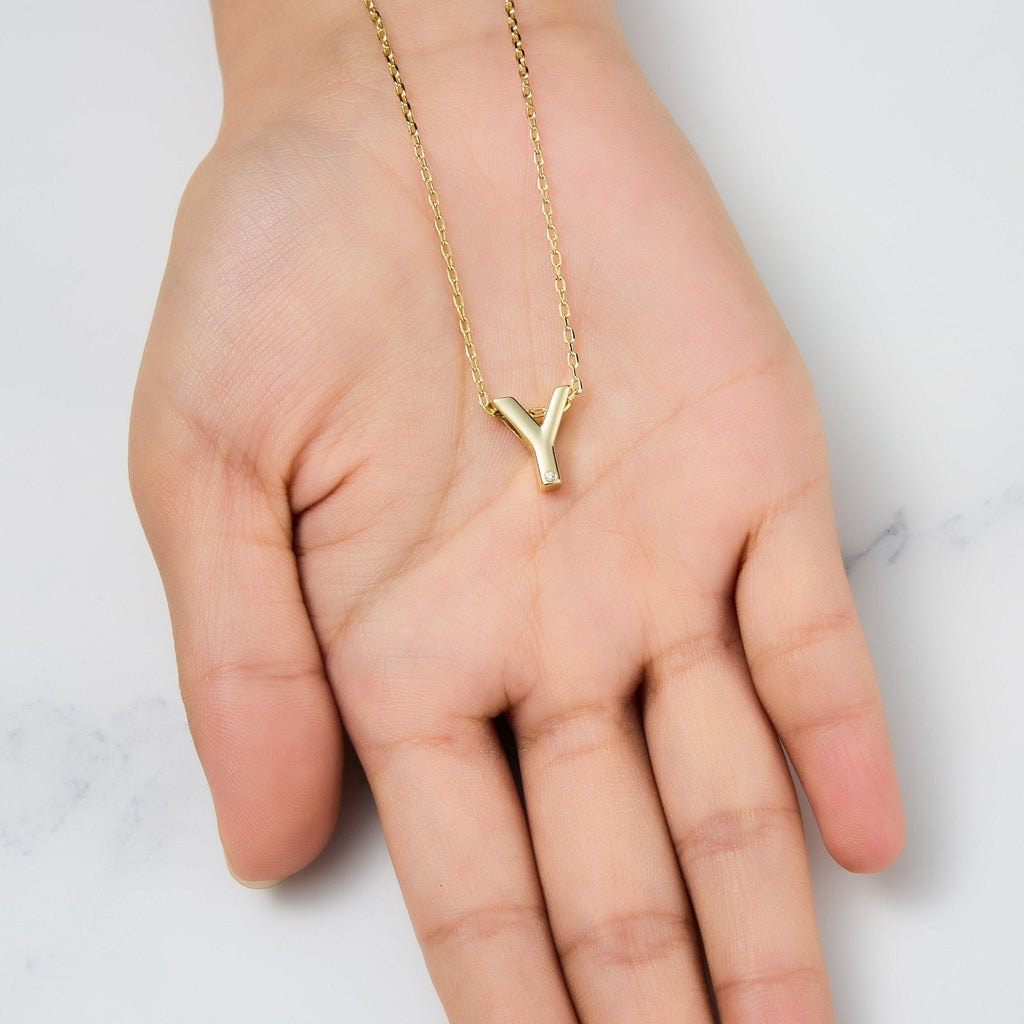 18k Gold Plated Initial Necklace Letter Y Created with Zircondia® Crystals