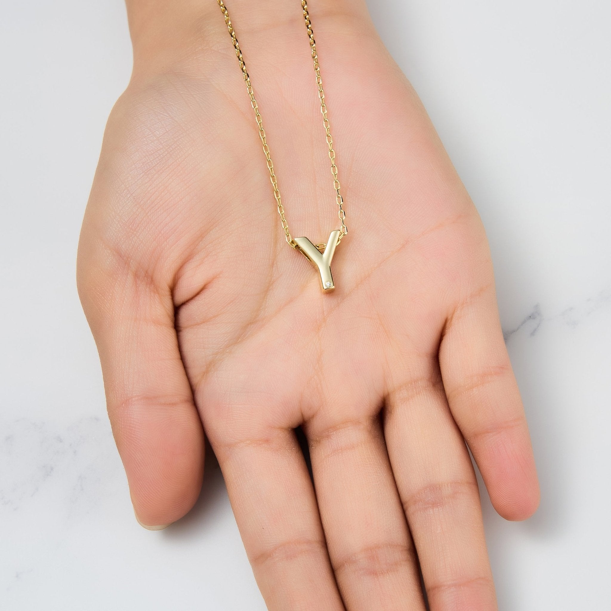 18k Gold Plated Initial Necklace Letter Y Created with Zircondia® Crystals