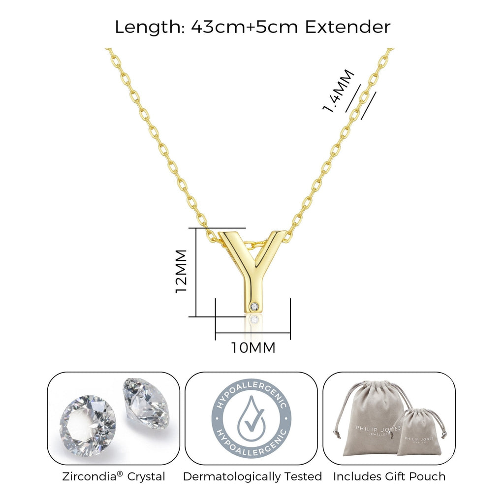 18k Gold Plated Initial Necklace Letter Y Created with Zircondia® Crystals
