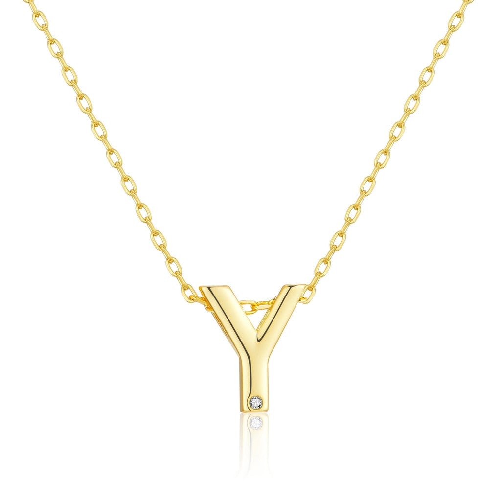 18k Gold Plated Initial Necklace Letter Y Created with Zircondia® Crystals