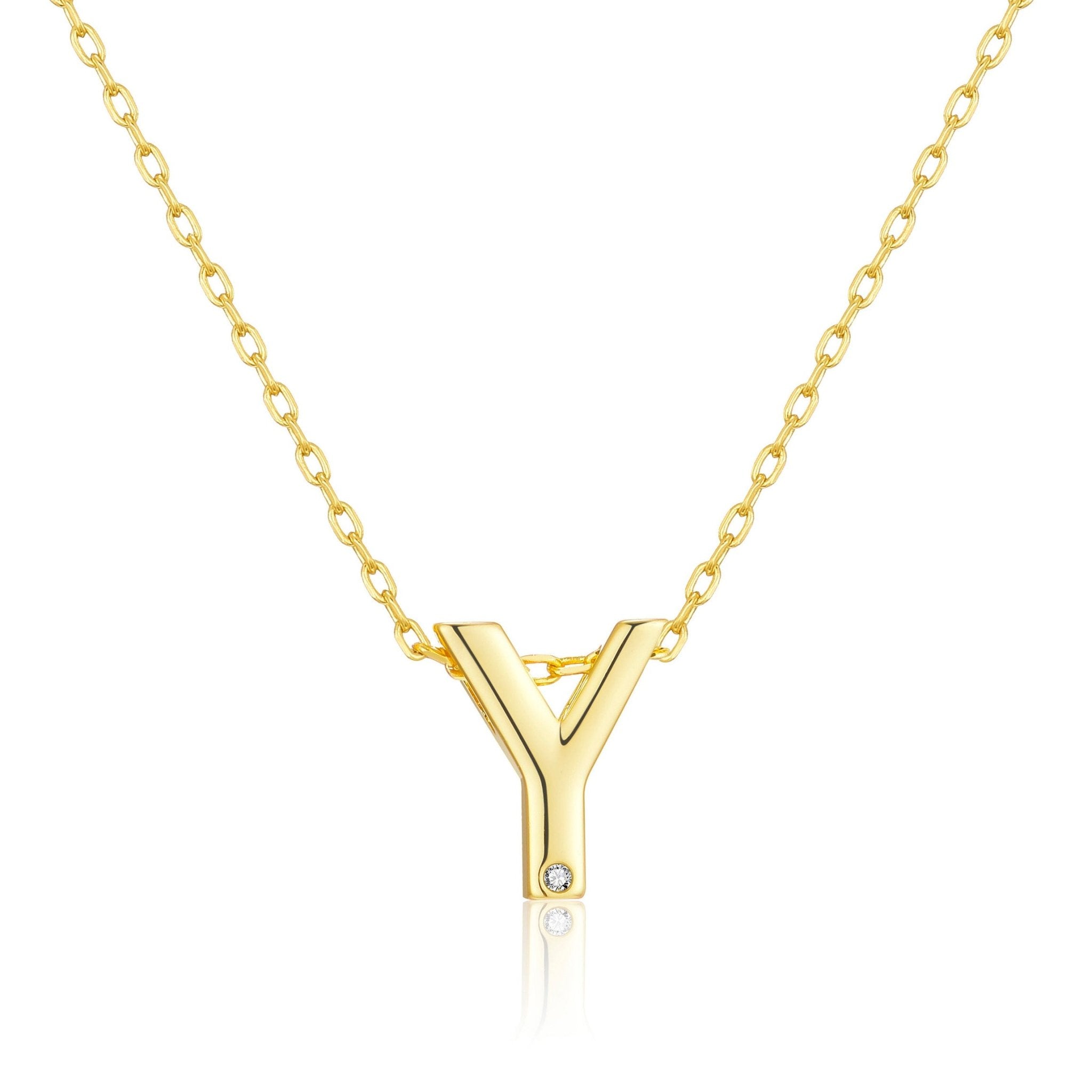 18k Gold Plated Initial Necklace Letter Y Created with Zircondia® Crystals