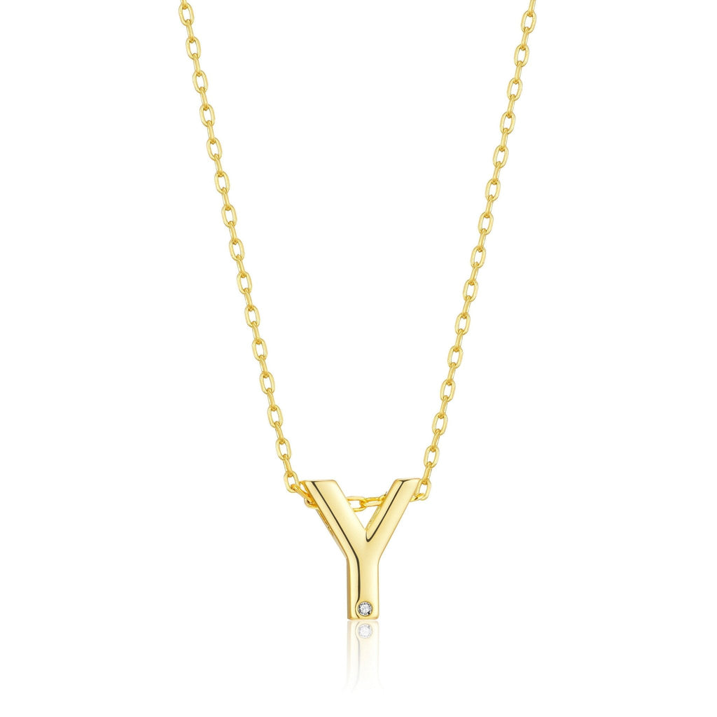 18k Gold Plated Initial Necklace Letter Y Created with Zircondia® Crystals