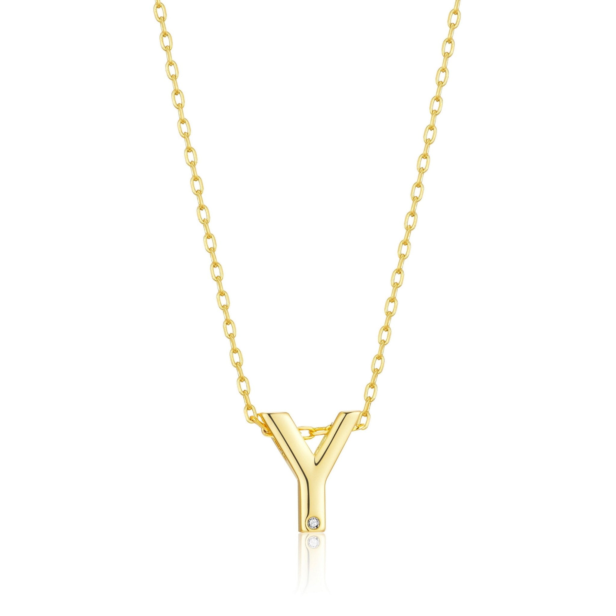 18k Gold Plated Initial Necklace Letter Y Created with Zircondia® Crystals