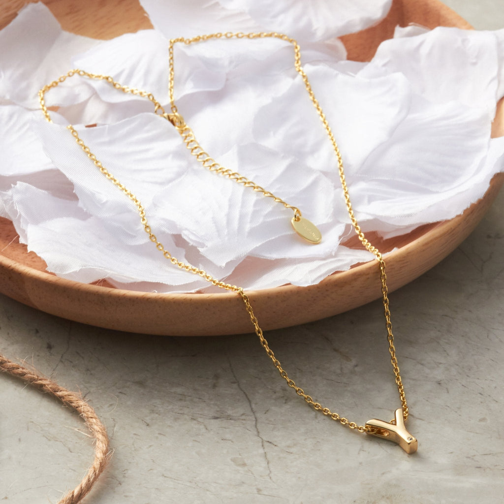 18k Gold Plated Initial Necklace Letter Y Created with Zircondia® Crystals