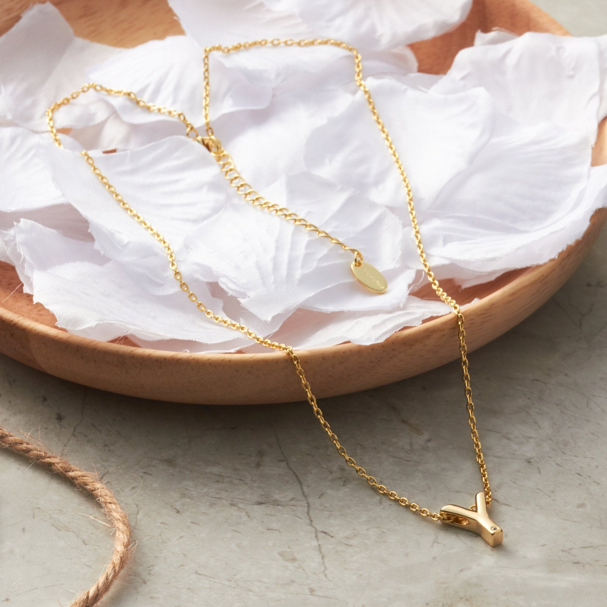 18k Gold Plated Initial Necklace Letter Y Created with Zircondia® Crystals