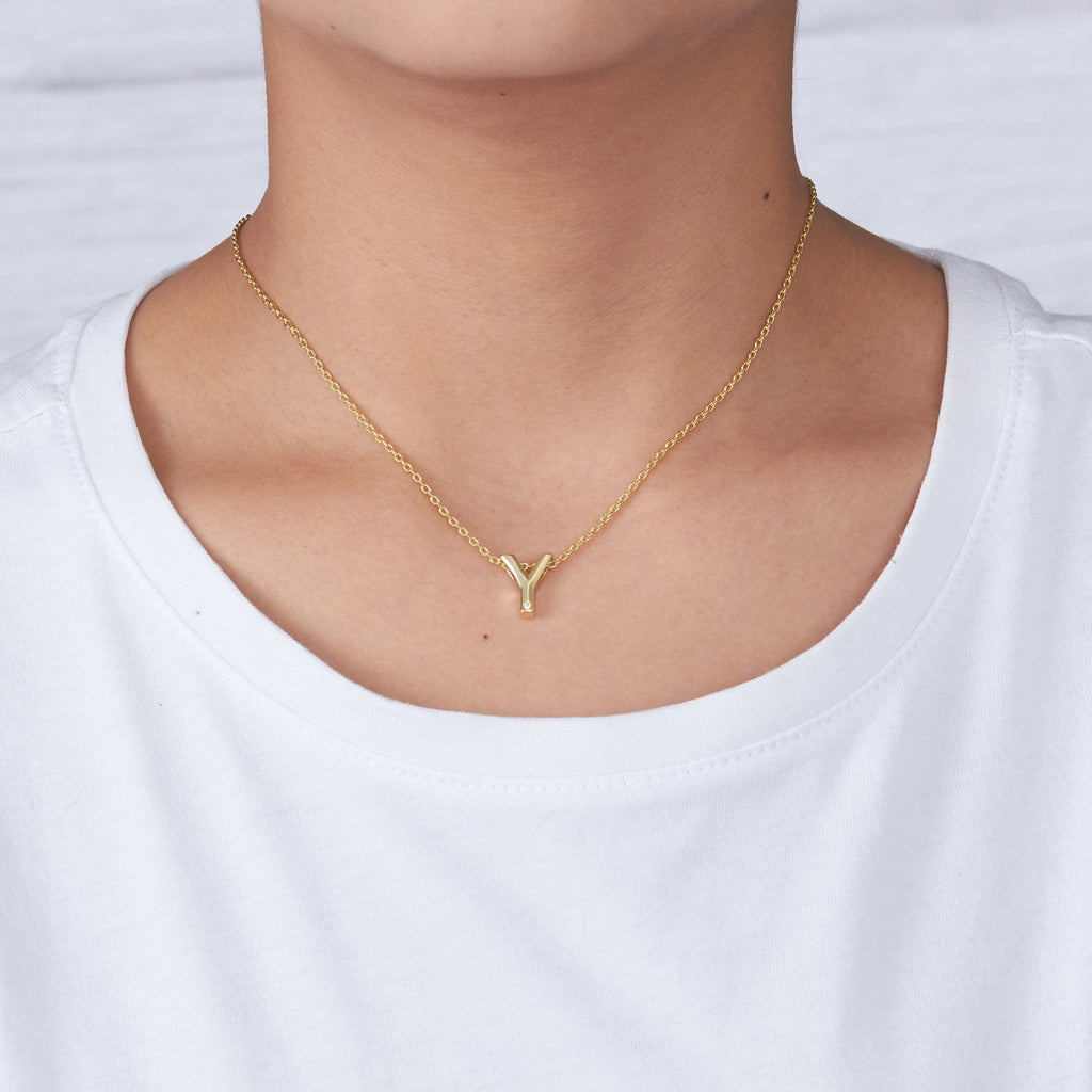 18k Gold Plated Initial Necklace Letter Y Created with Zircondia® Crystals