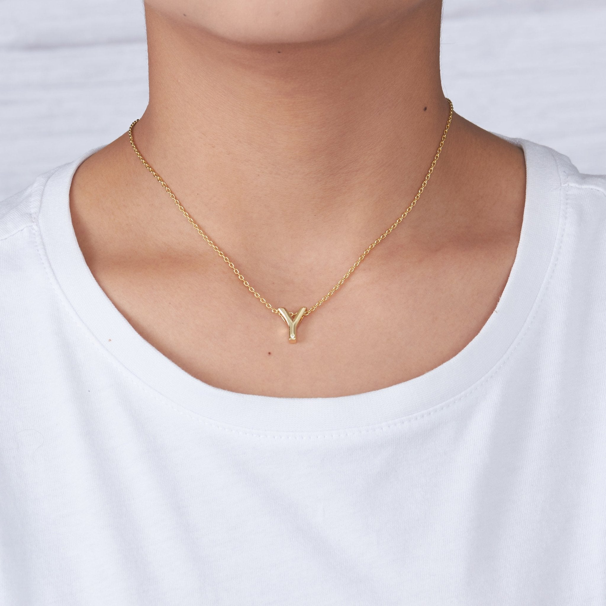18k Gold Plated Initial Necklace Letter Y Created with Zircondia® Crystals
