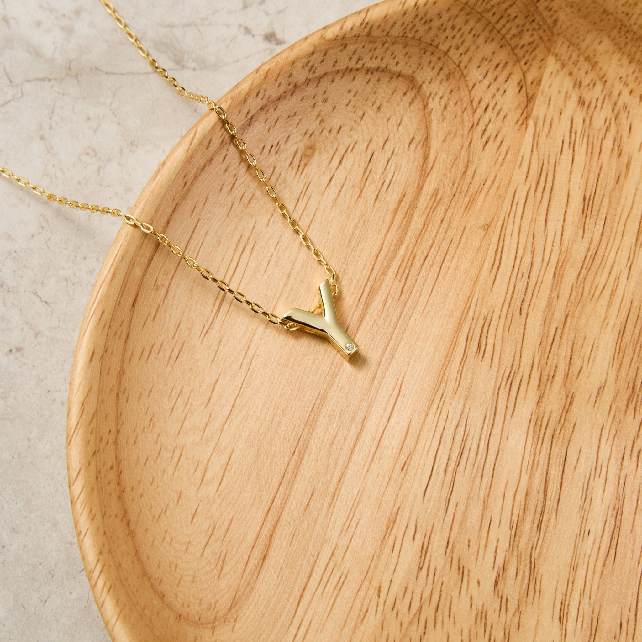 18k Gold Plated Initial Necklace Letter Y Created with Zircondia® Crystals