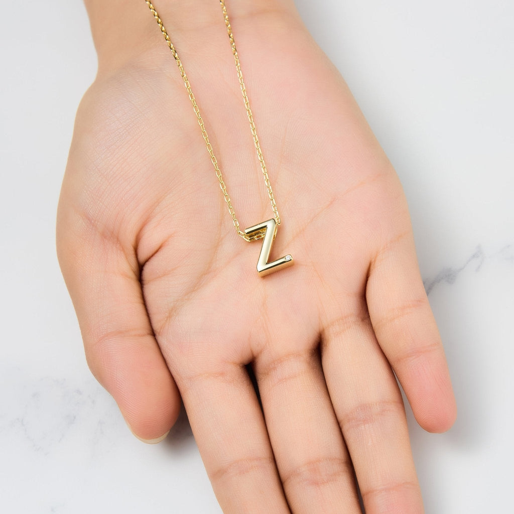 18k Gold Plated Initial Necklace Letter Z Created with Zircondia® Crystals