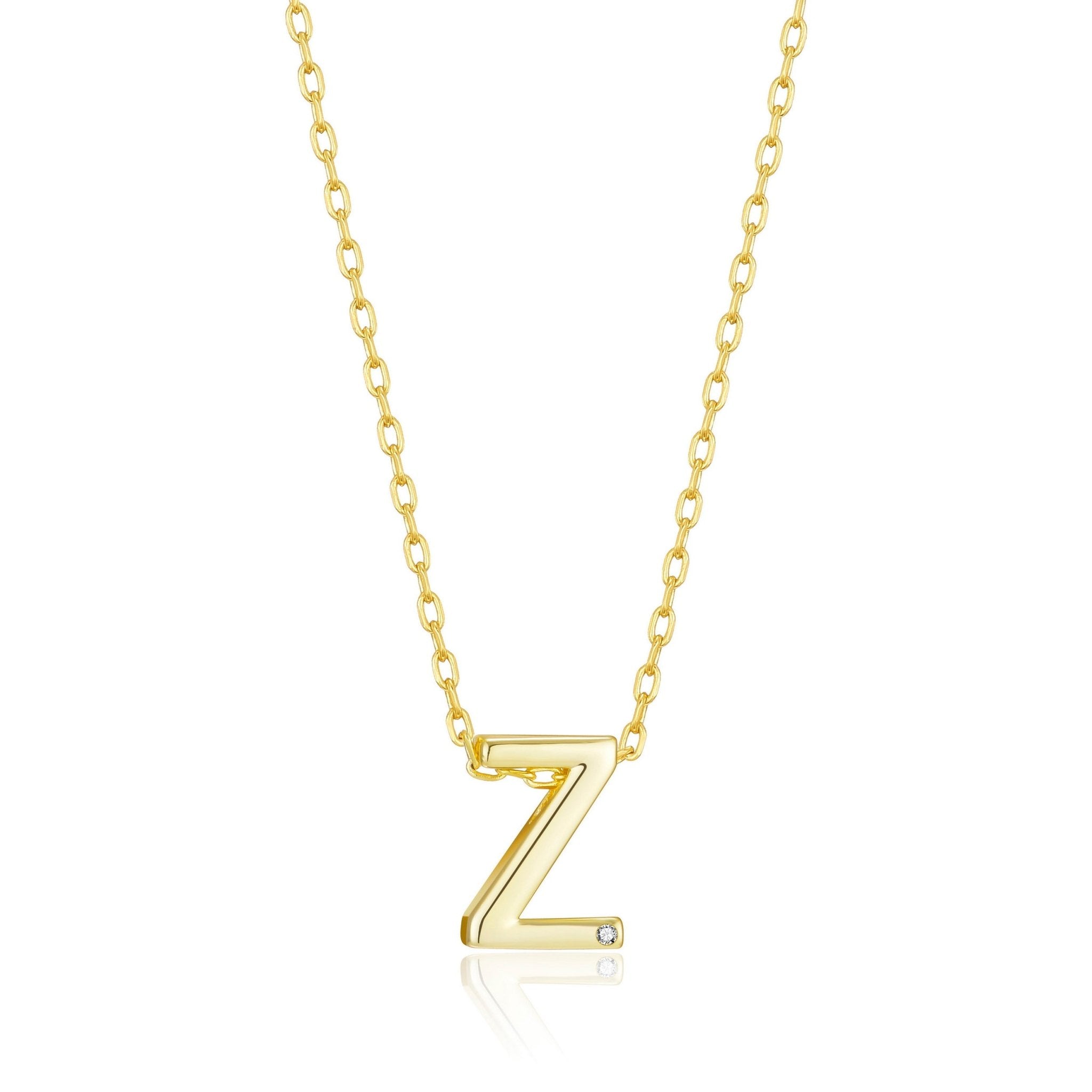18k Gold Plated Initial Necklace Letter Z Created with Zircondia® Crystals