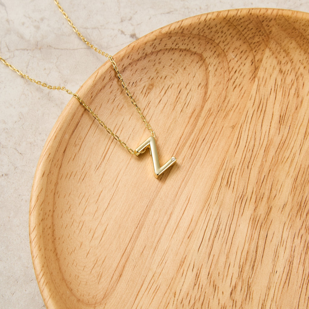 18k Gold Plated Initial Necklace Letter Z Created with Zircondia® Crystals