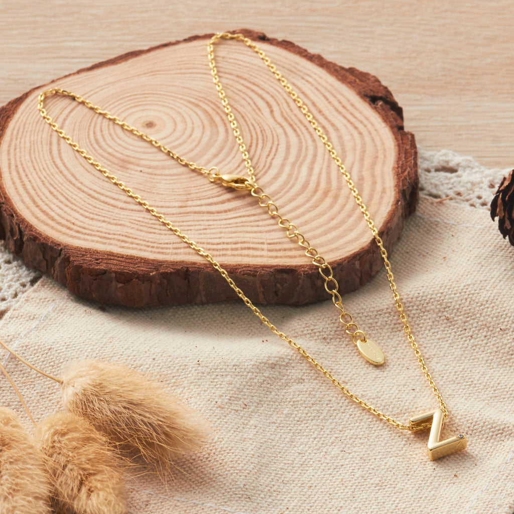 18k Gold Plated Initial Necklace Letter Z Created with Zircondia® Crystals