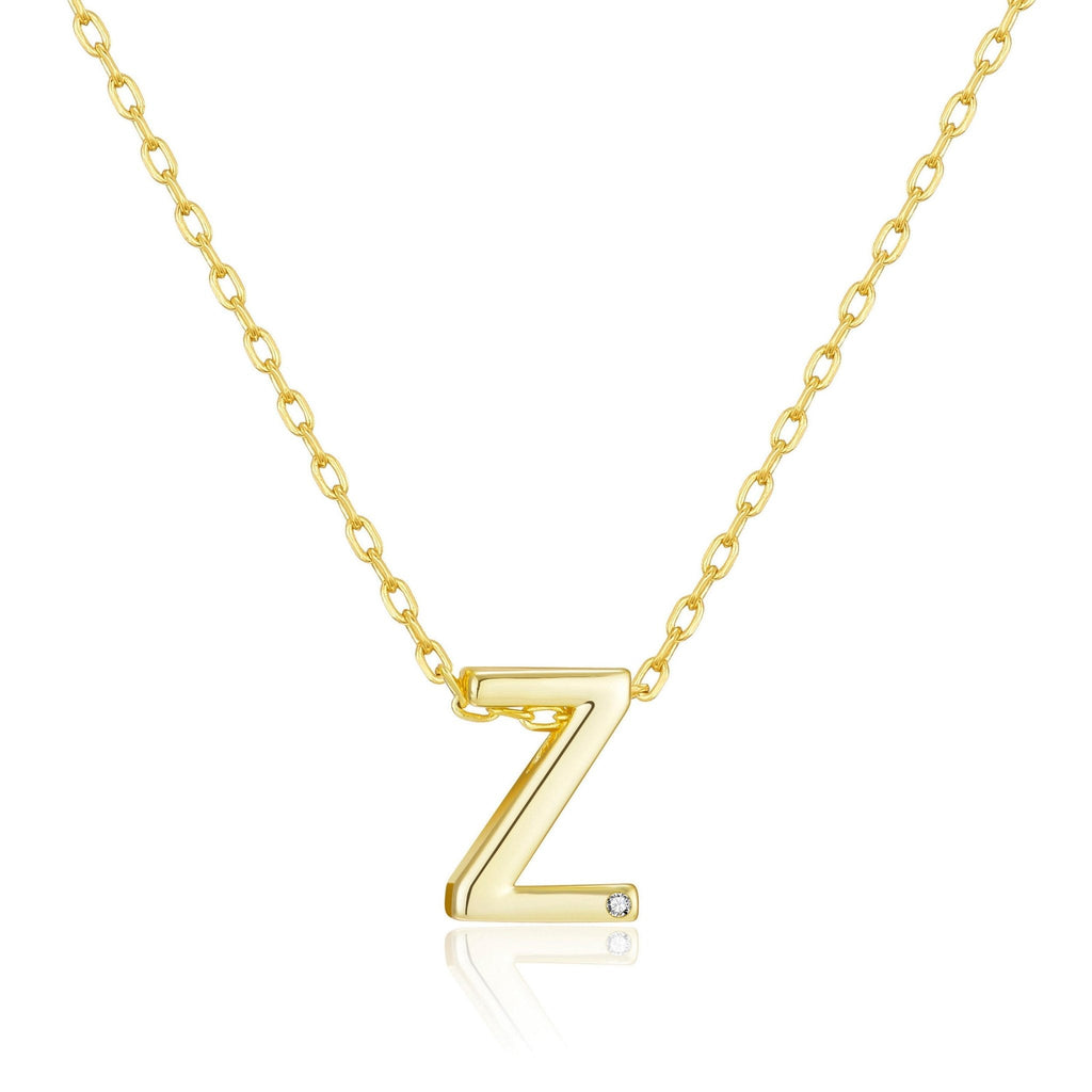 18k Gold Plated Initial Necklace Letter Z Created with Zircondia® Crystals