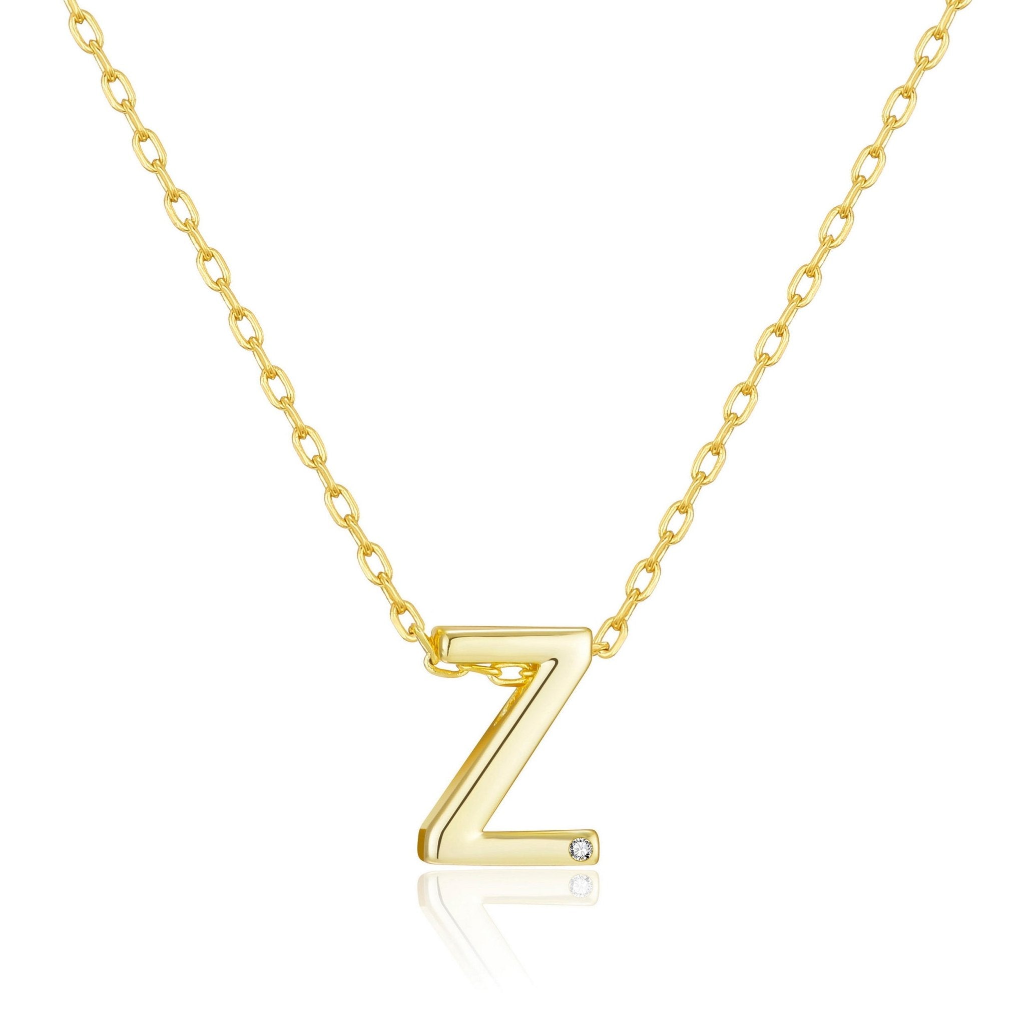 18k Gold Plated Initial Necklace Letter Z Created with Zircondia® Crystals