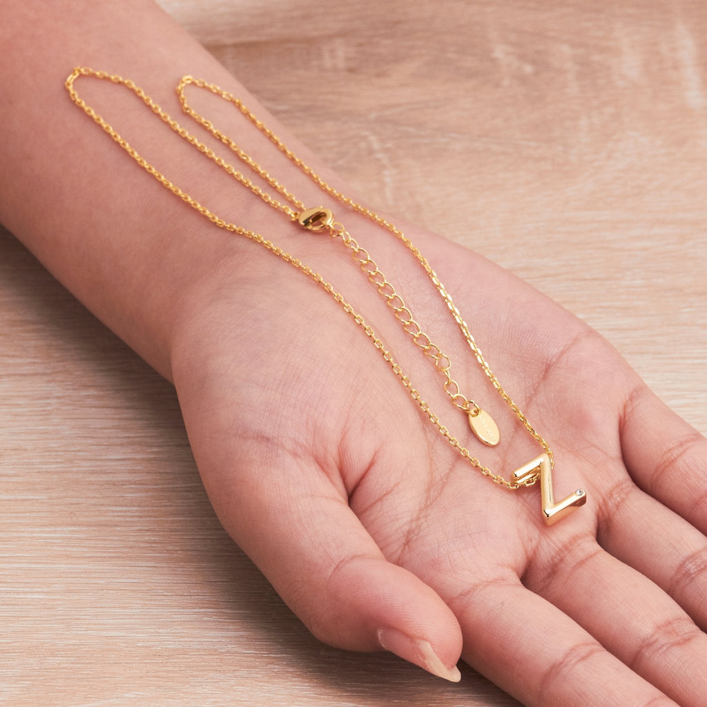 18k Gold Plated Initial Necklace Letter Z Created with Zircondia® Crystals