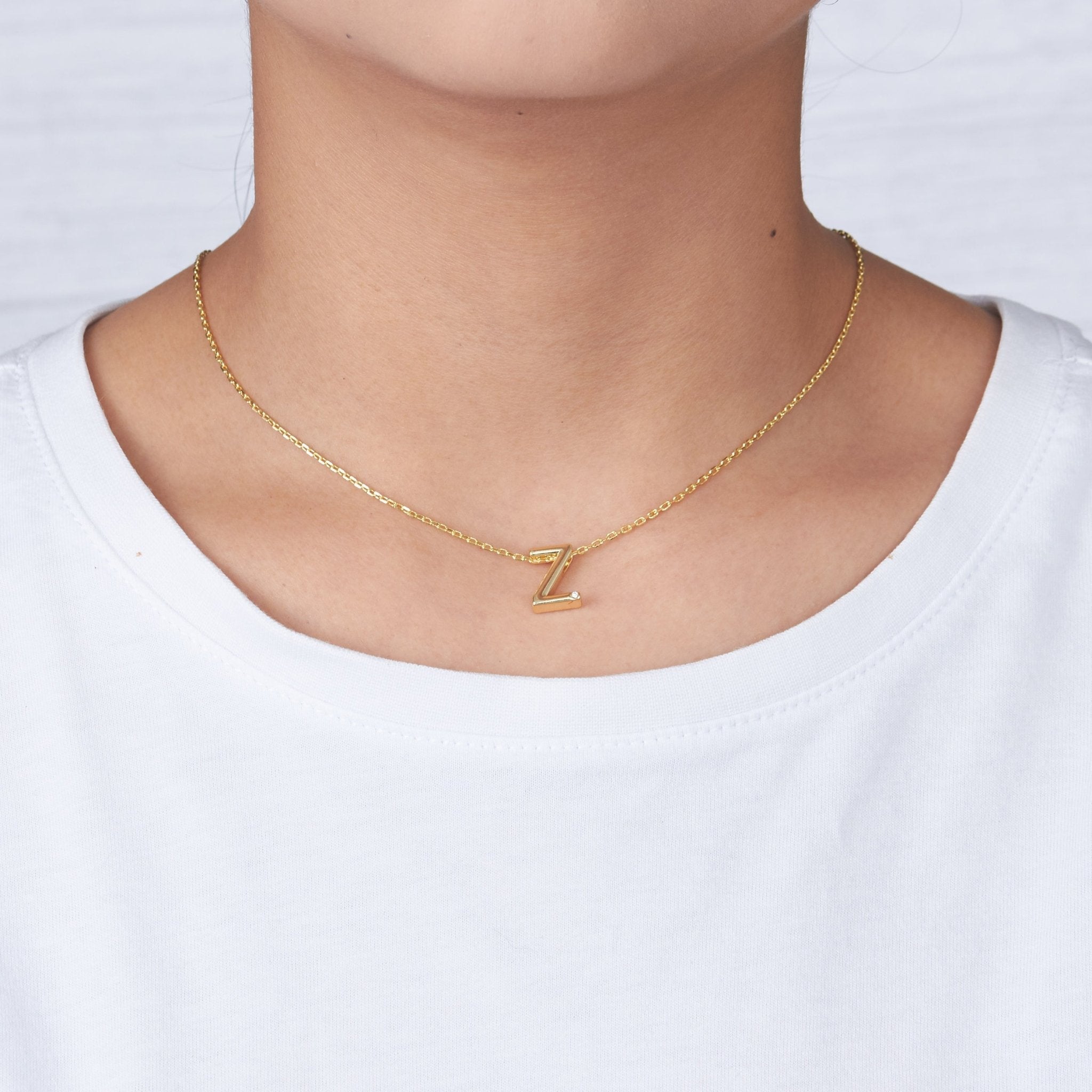 18k Gold Plated Initial Necklace Letter Z Created with Zircondia® Crystals