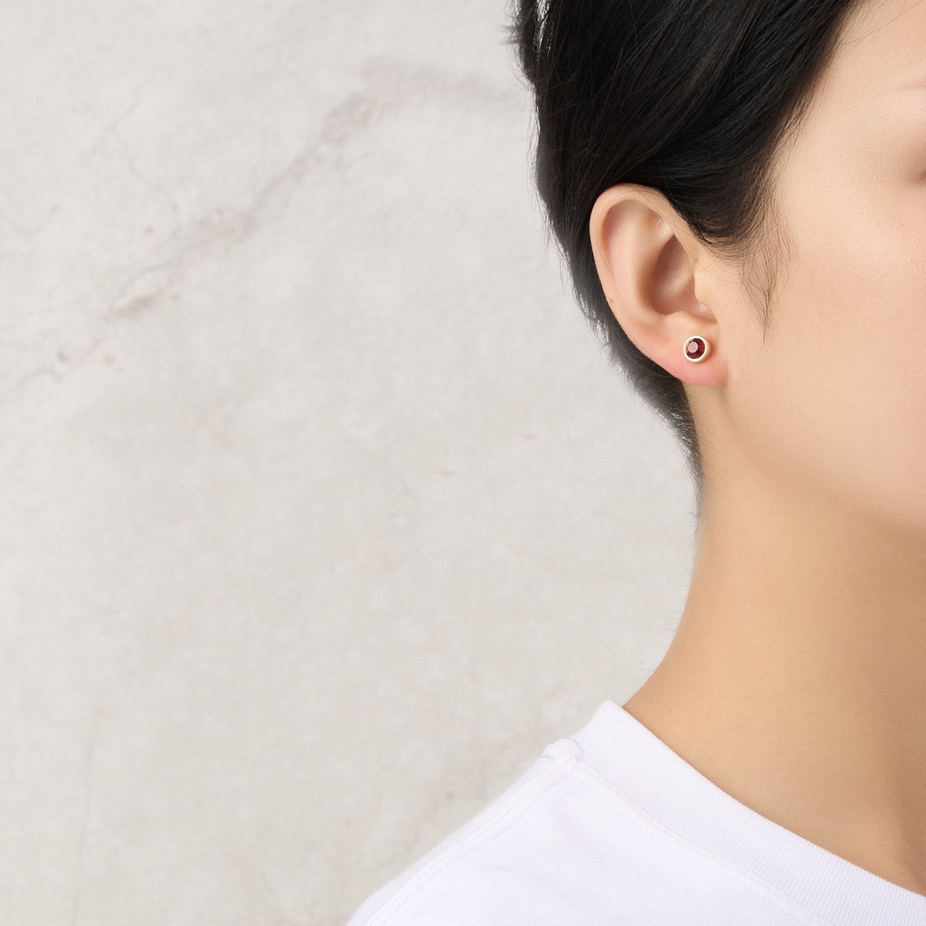 18k Gold Plated January (Garnet) Birthstone Earrings Created with Zircondia® Crystals