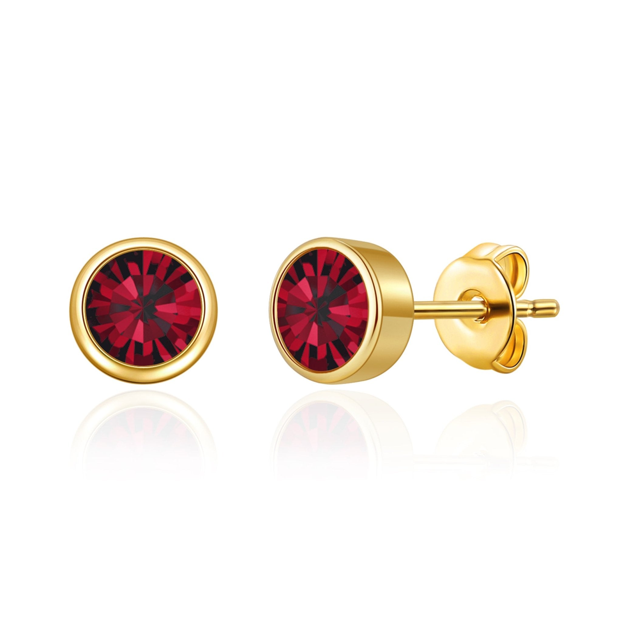 18k Gold Plated January (Garnet) Birthstone Earrings Created with Zircondia® Crystals