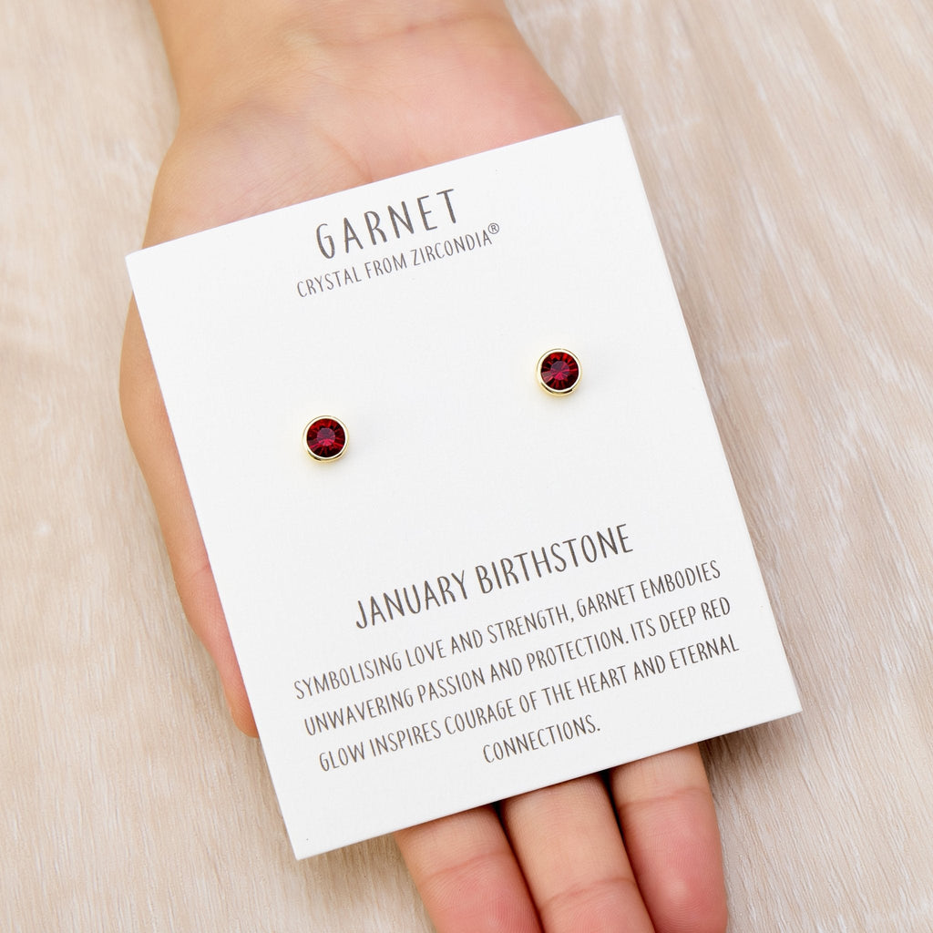 18k Gold Plated January (Garnet) Birthstone Earrings Created with Zircondia® Crystals