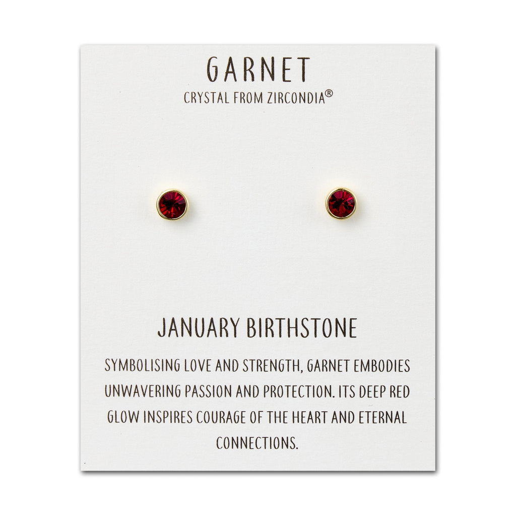 18k Gold Plated January (Garnet) Birthstone Earrings Created with Zircondia® Crystals