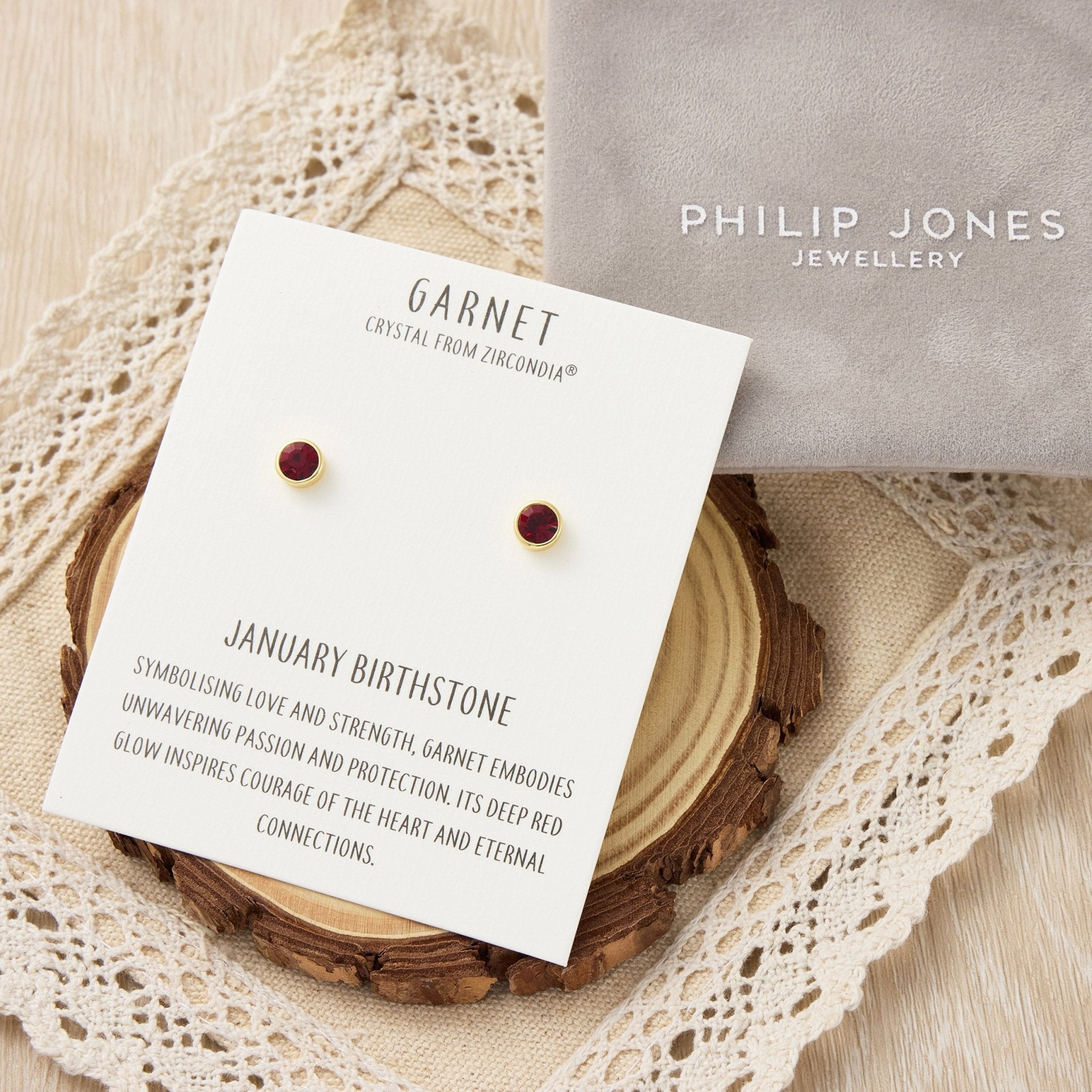18k Gold Plated January (Garnet) Birthstone Earrings Created with Zircondia® Crystals