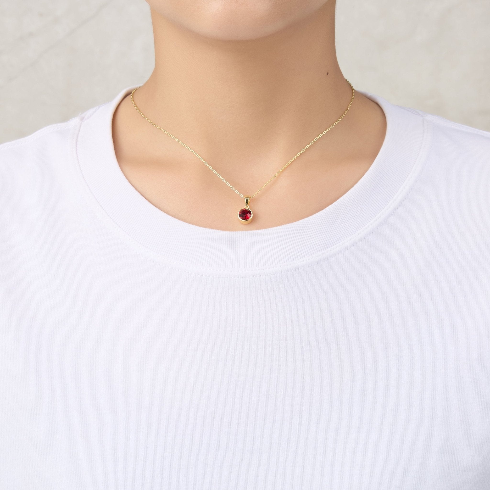 18k Gold Plated January (Garnet) Birthstone Necklace Created with Zircondia® Crystals