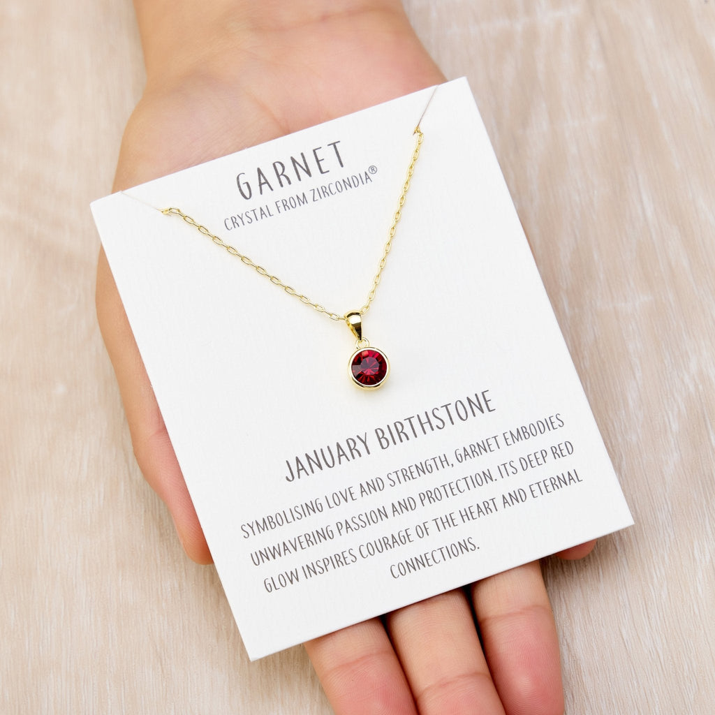 18k Gold Plated January (Garnet) Birthstone Necklace Created with Zircondia® Crystals