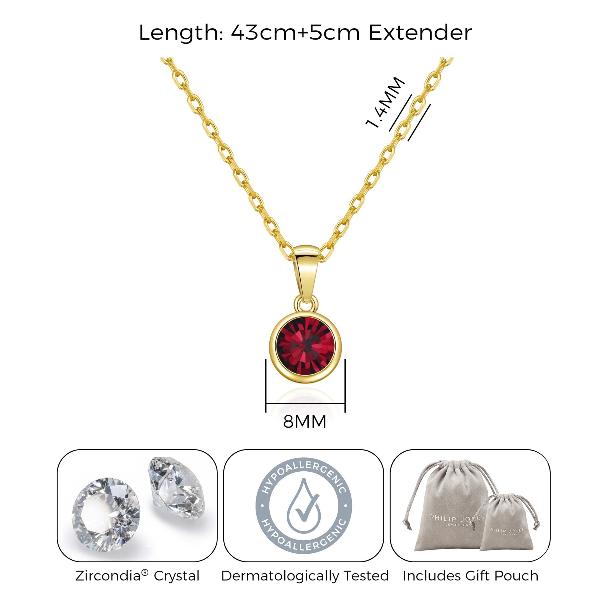 18k Gold Plated January (Garnet) Birthstone Necklace Created with Zircondia® Crystals