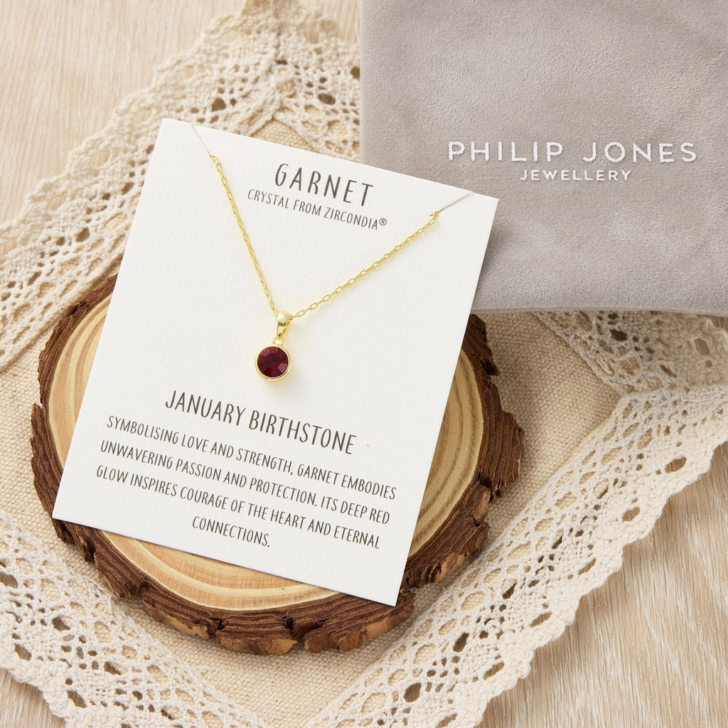 18k Gold Plated January (Garnet) Birthstone Necklace Created with Zircondia® Crystals