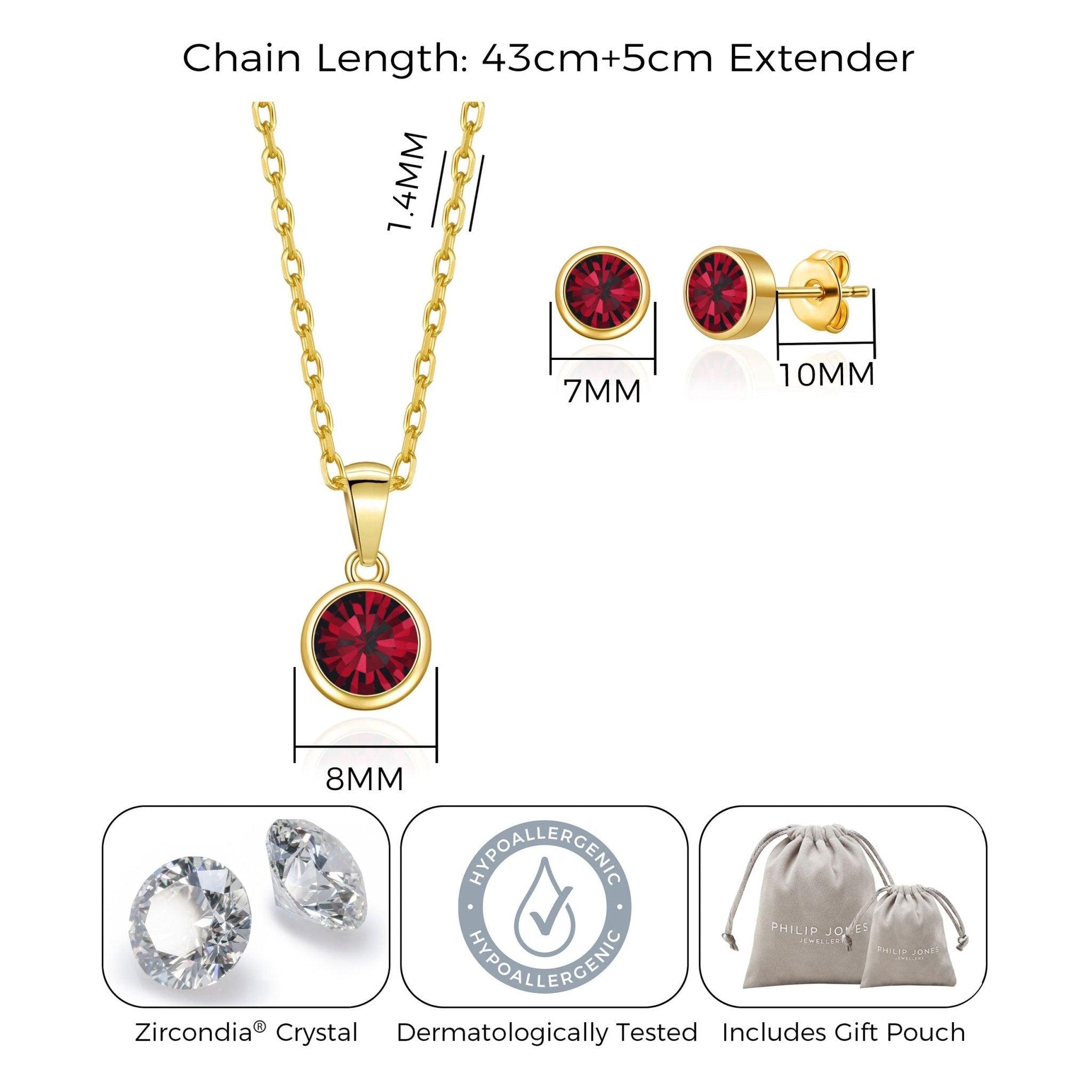 18k Gold Plated January (Garnet) Birthstone Necklace & Earrings Set Created with Zircondia® Crystals