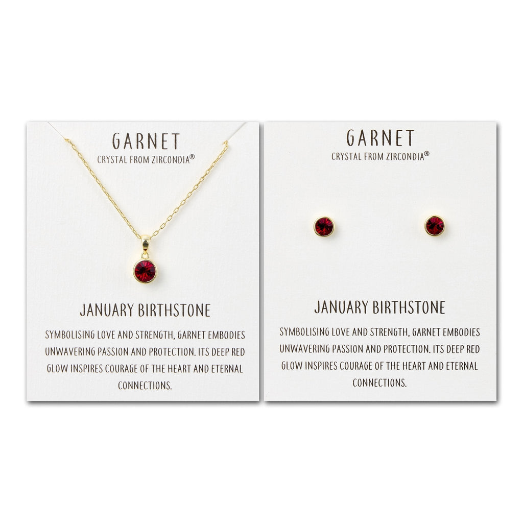 18k Gold Plated January (Garnet) Birthstone Necklace & Earrings Set Created with Zircondia® Crystals