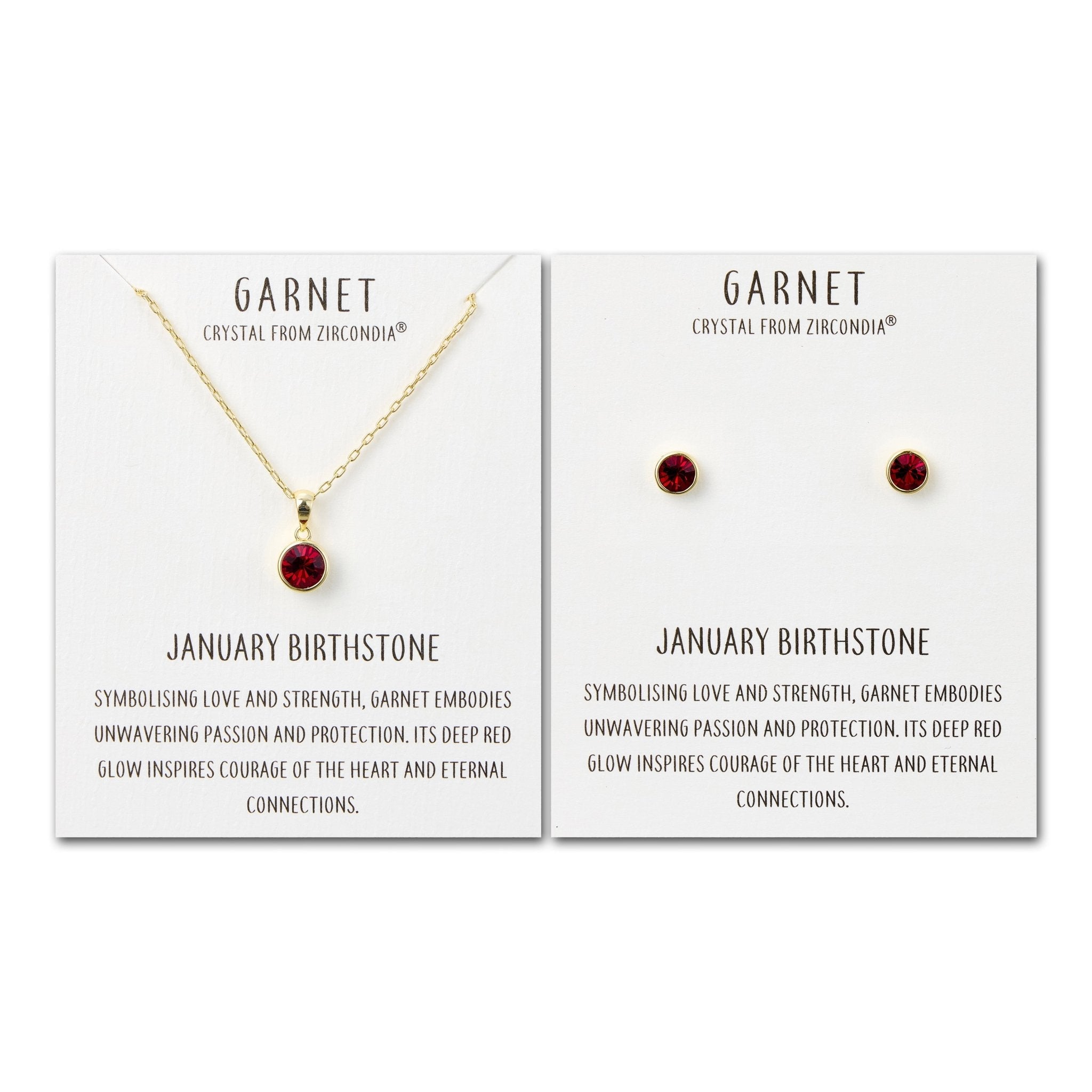 18k Gold Plated January (Garnet) Birthstone Necklace & Earrings Set Created with Zircondia® Crystals