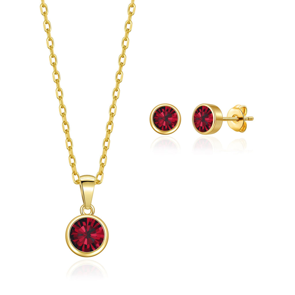 18k Gold Plated January (Garnet) Birthstone Necklace & Earrings Set Created with Zircondia® Crystals