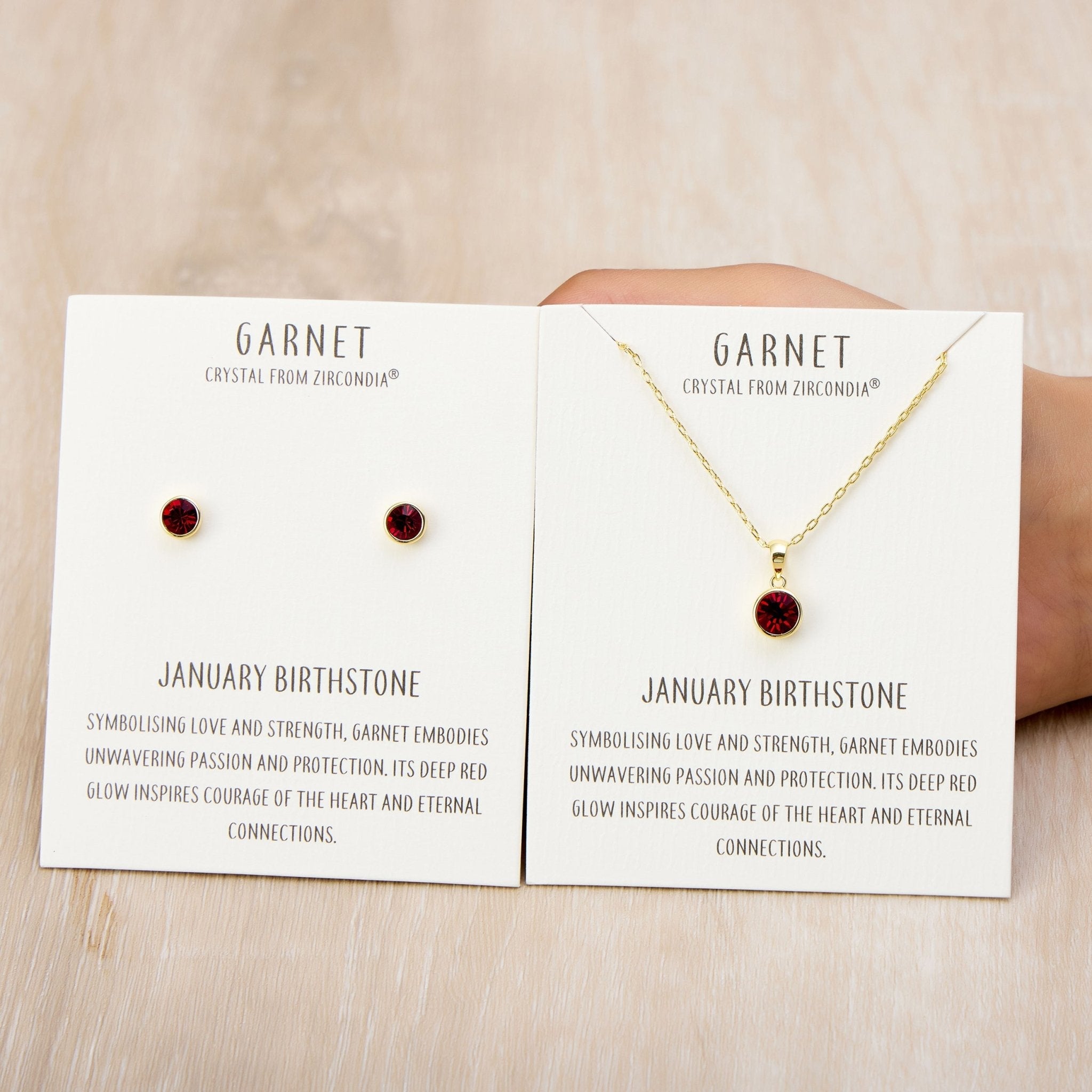 18k Gold Plated January (Garnet) Birthstone Necklace & Earrings Set Created with Zircondia® Crystals