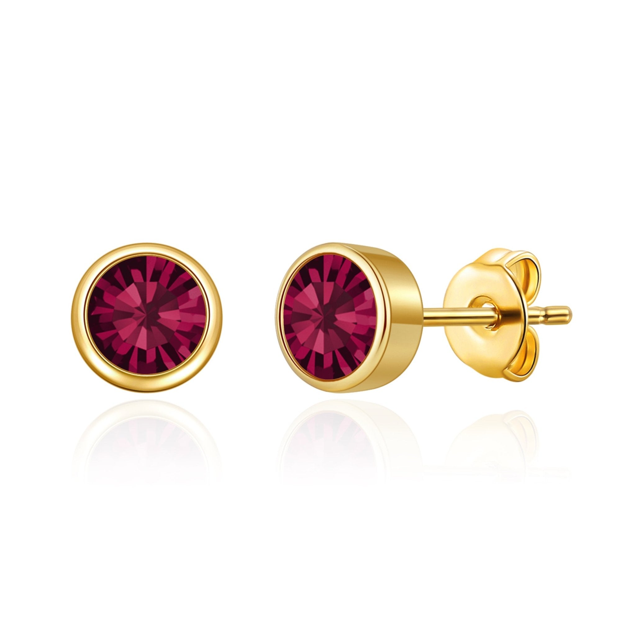 18k Gold Plated July (Ruby) Birthstone Earrings Created with Zircondia® Crystals