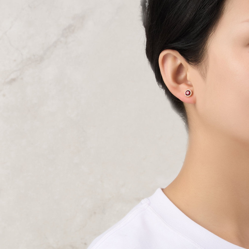 18k Gold Plated July (Ruby) Birthstone Earrings Created with Zircondia® Crystals