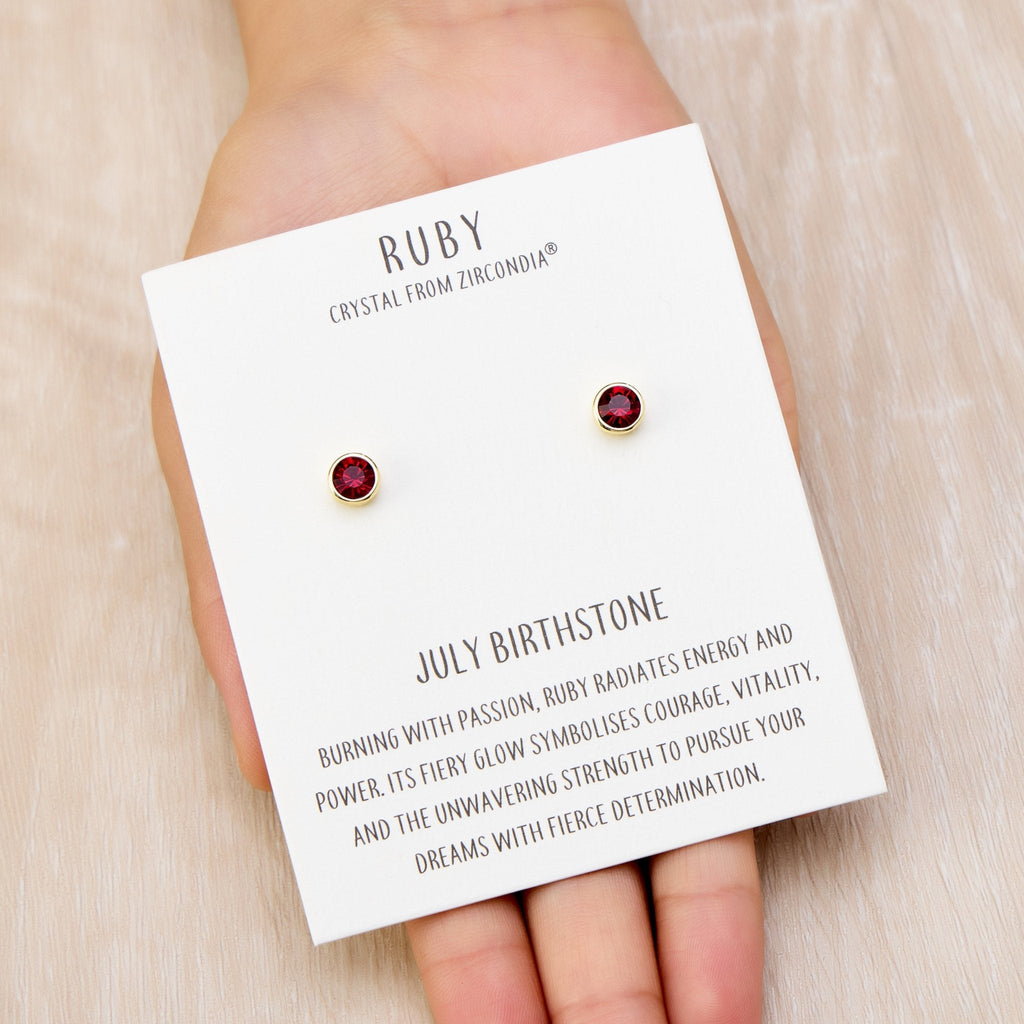 18k Gold Plated July (Ruby) Birthstone Earrings Created with Zircondia® Crystals