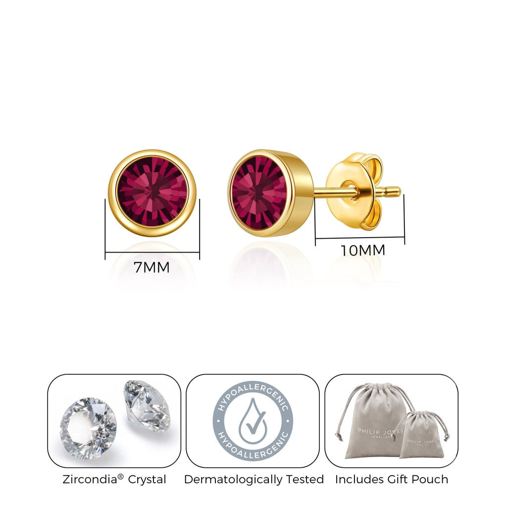 18k Gold Plated July (Ruby) Birthstone Earrings Created with Zircondia® Crystals
