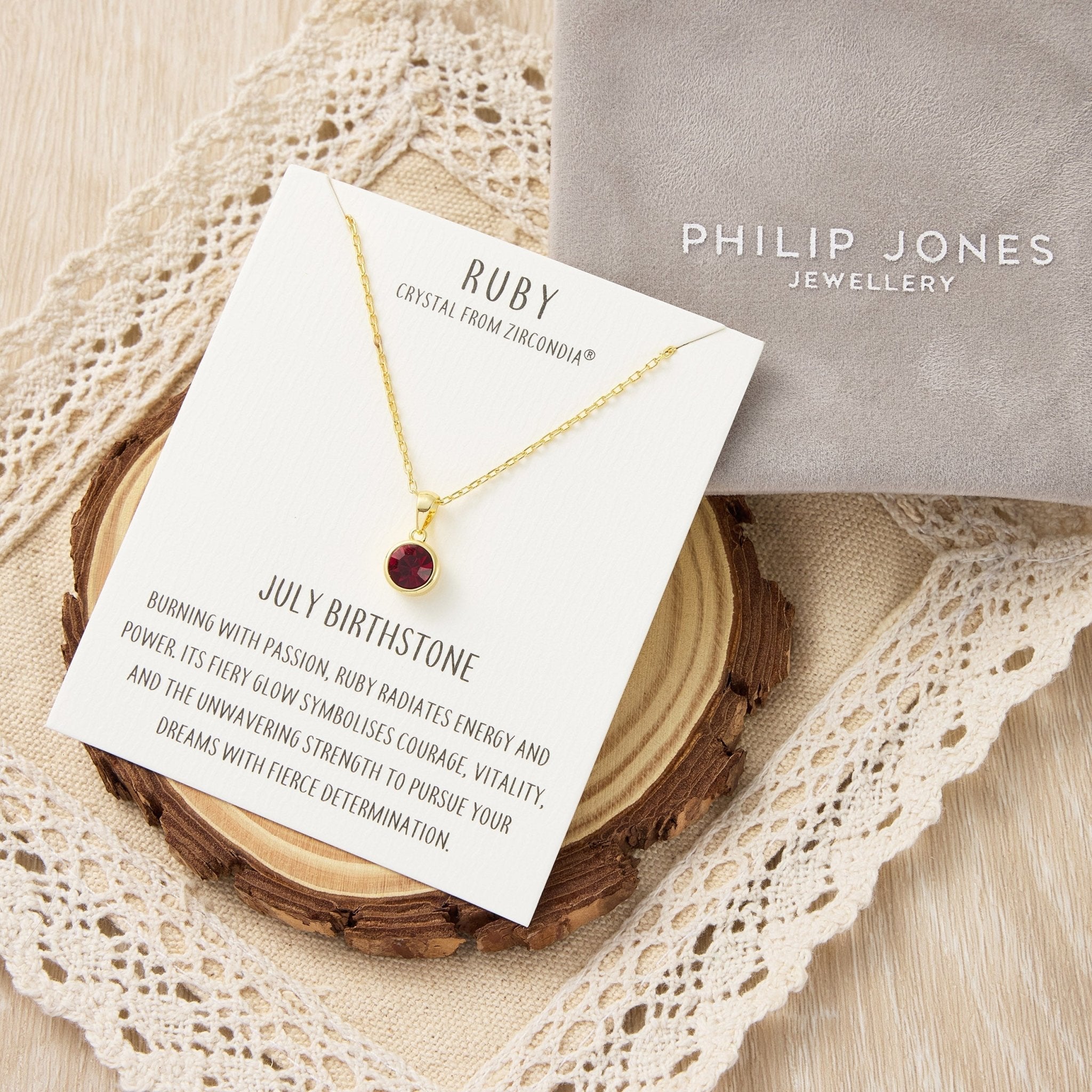 18k Gold Plated July (Ruby) Birthstone Necklace Created with Zircondia® Crystals
